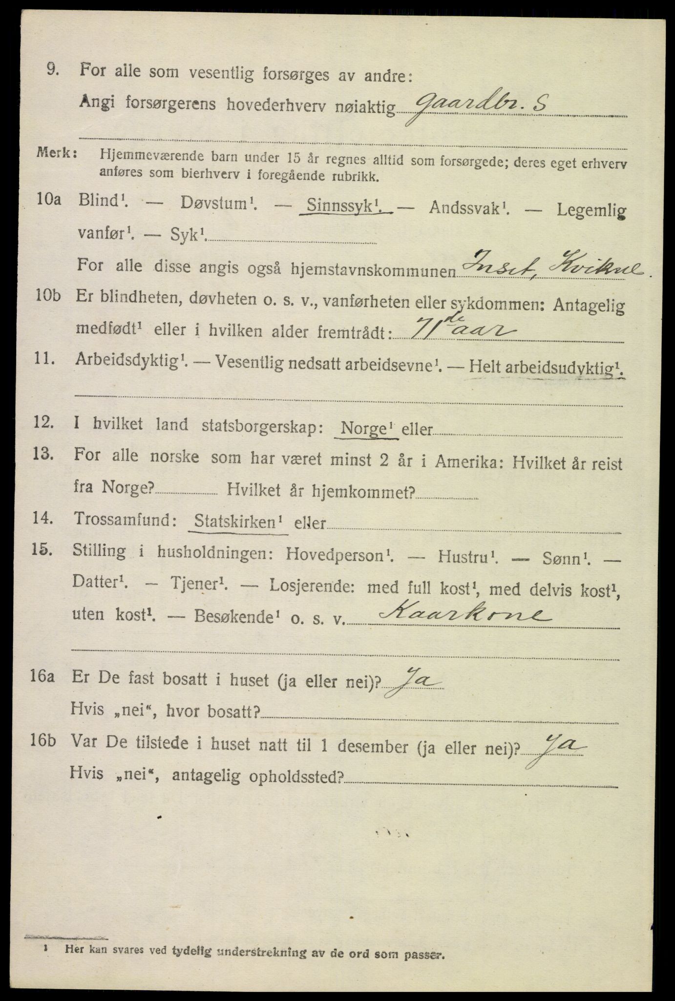 SAH, 1920 census for Kvikne, 1920, p. 3327