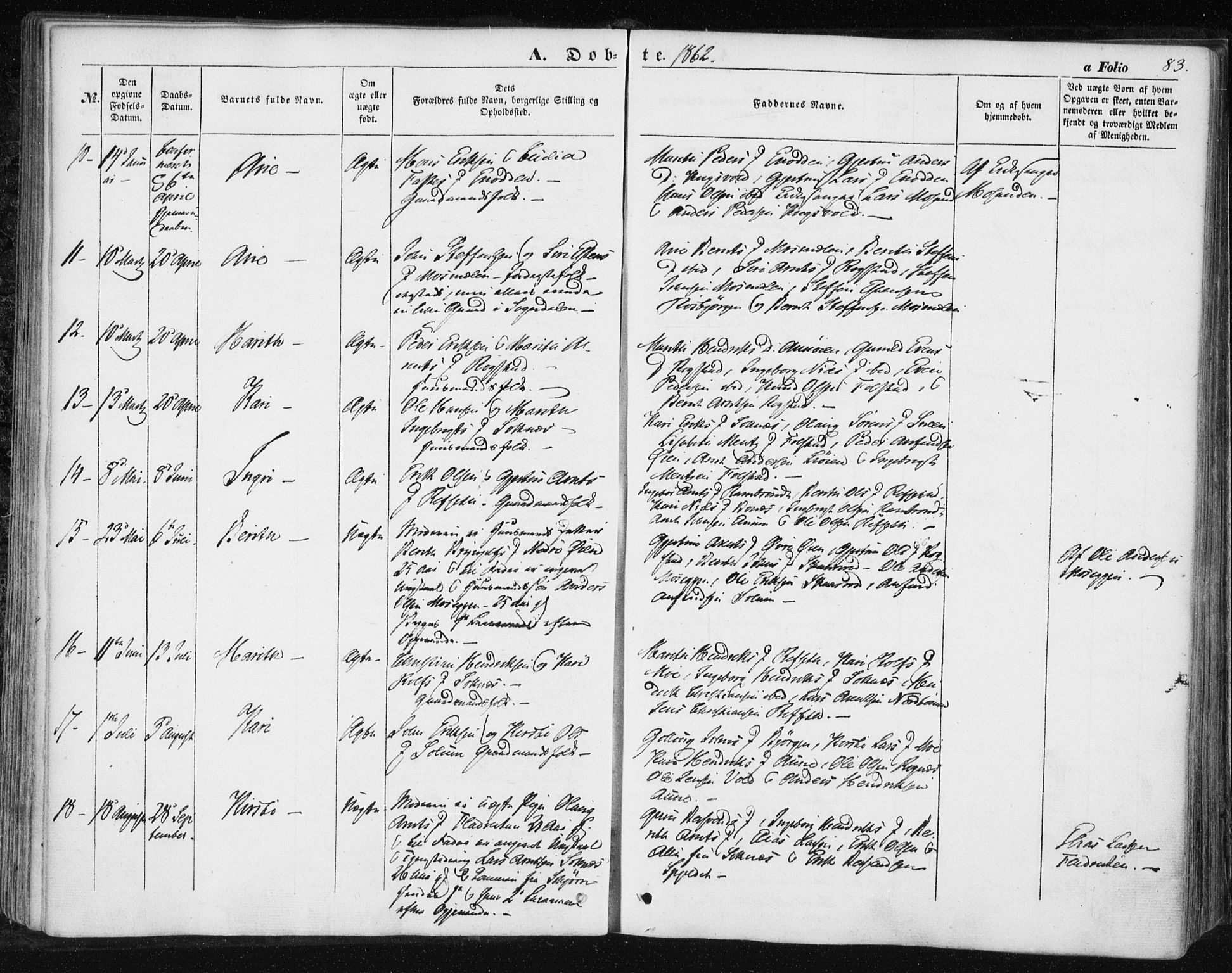 Ministerialprotokoller, klokkerbøker og fødselsregistre - Sør-Trøndelag, AV/SAT-A-1456/687/L1000: Parish register (official) no. 687A06, 1848-1869, p. 83