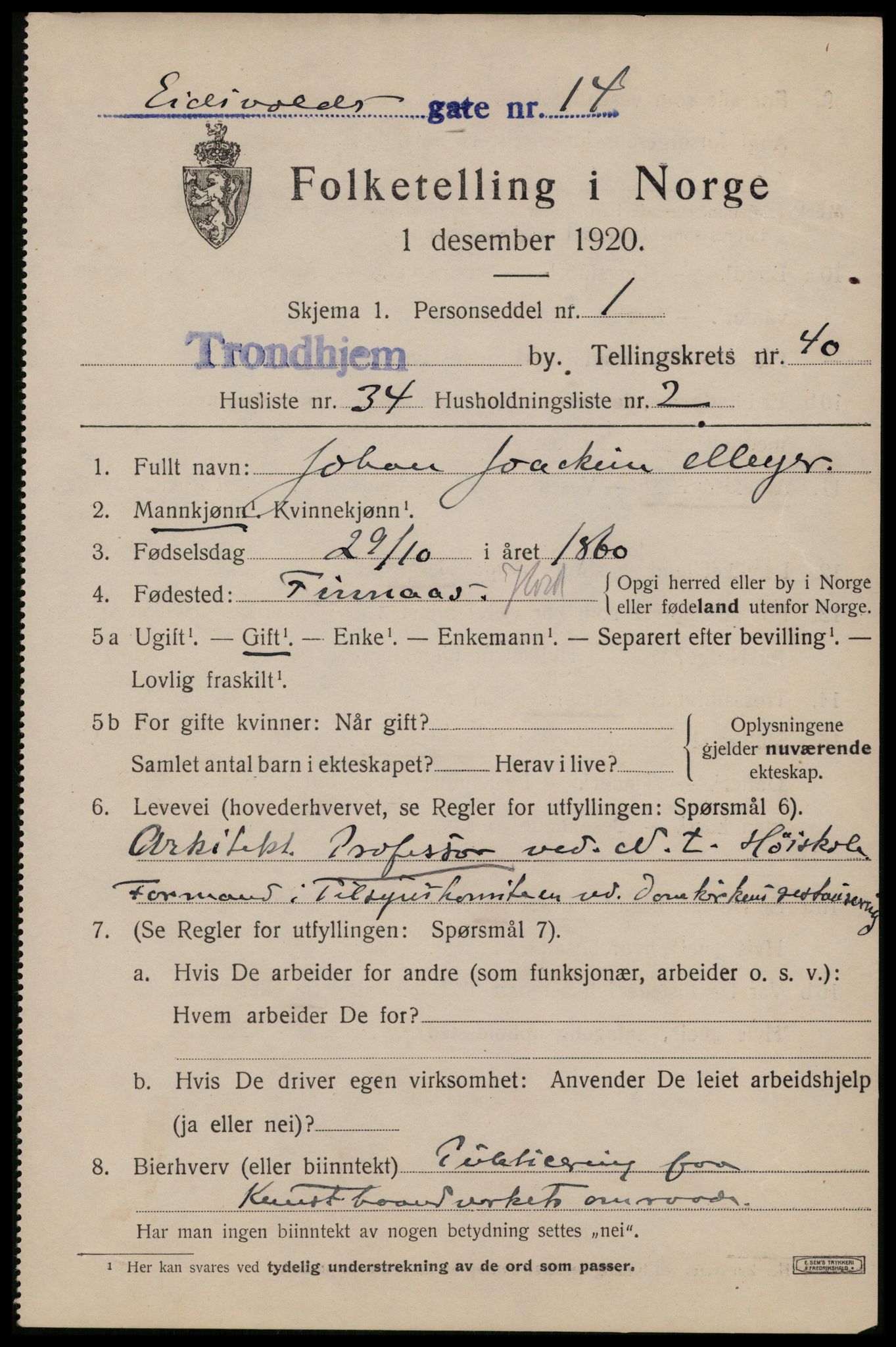 SAT, 1920 census for Trondheim, 1920, p. 87730