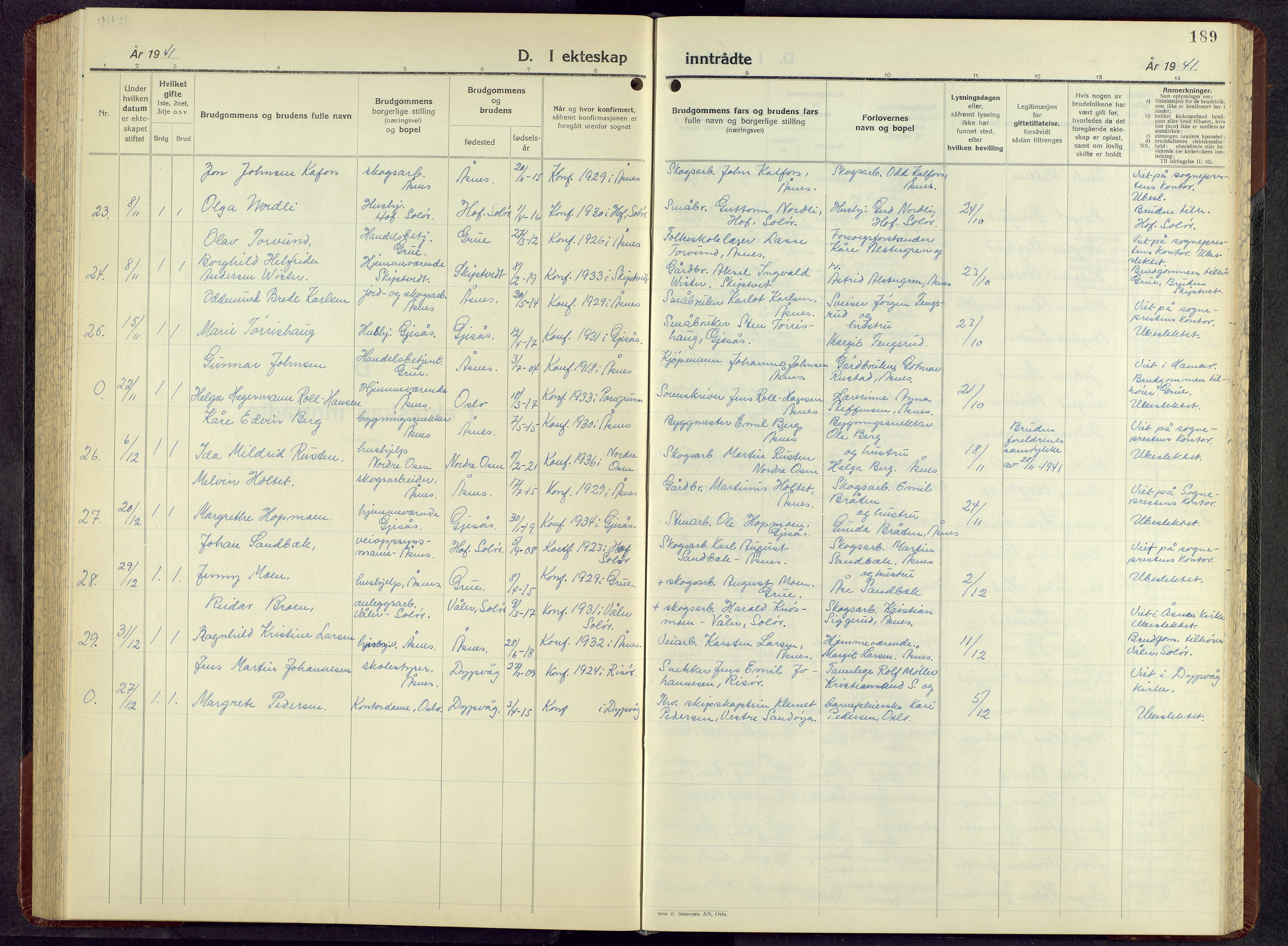 Åsnes prestekontor, AV/SAH-PREST-042/H/Ha/Hab/L0010: Parish register (copy) no. 10, 1941-1962, p. 189