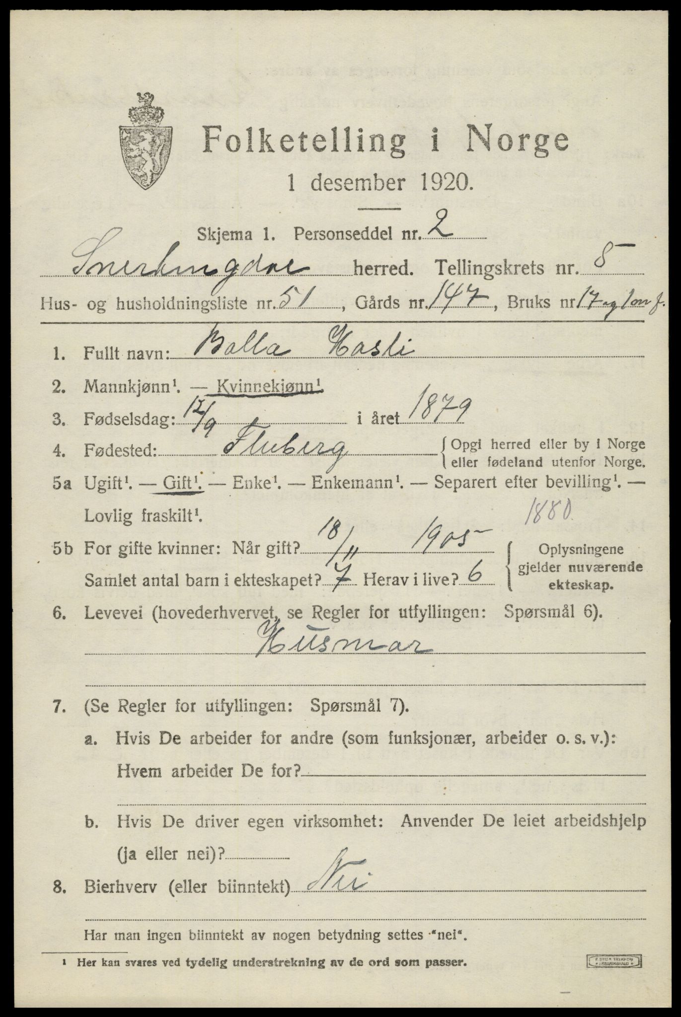 SAH, 1920 census for Snertingdal, 1920, p. 4861