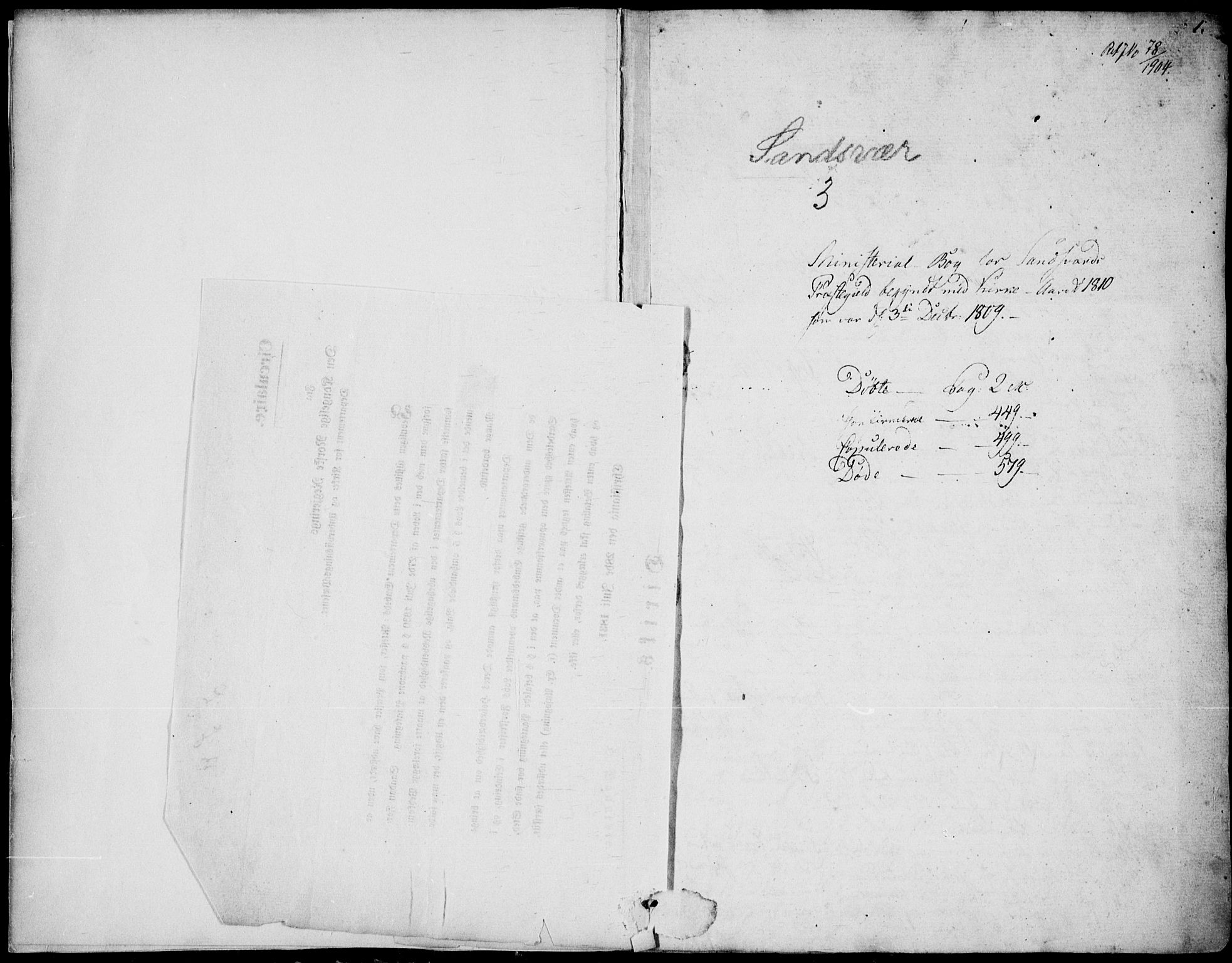 Sandsvær kirkebøker, SAKO/A-244/F/Fa/L0003: Parish register (official) no. I 3, 1809-1817, p. 0-1
