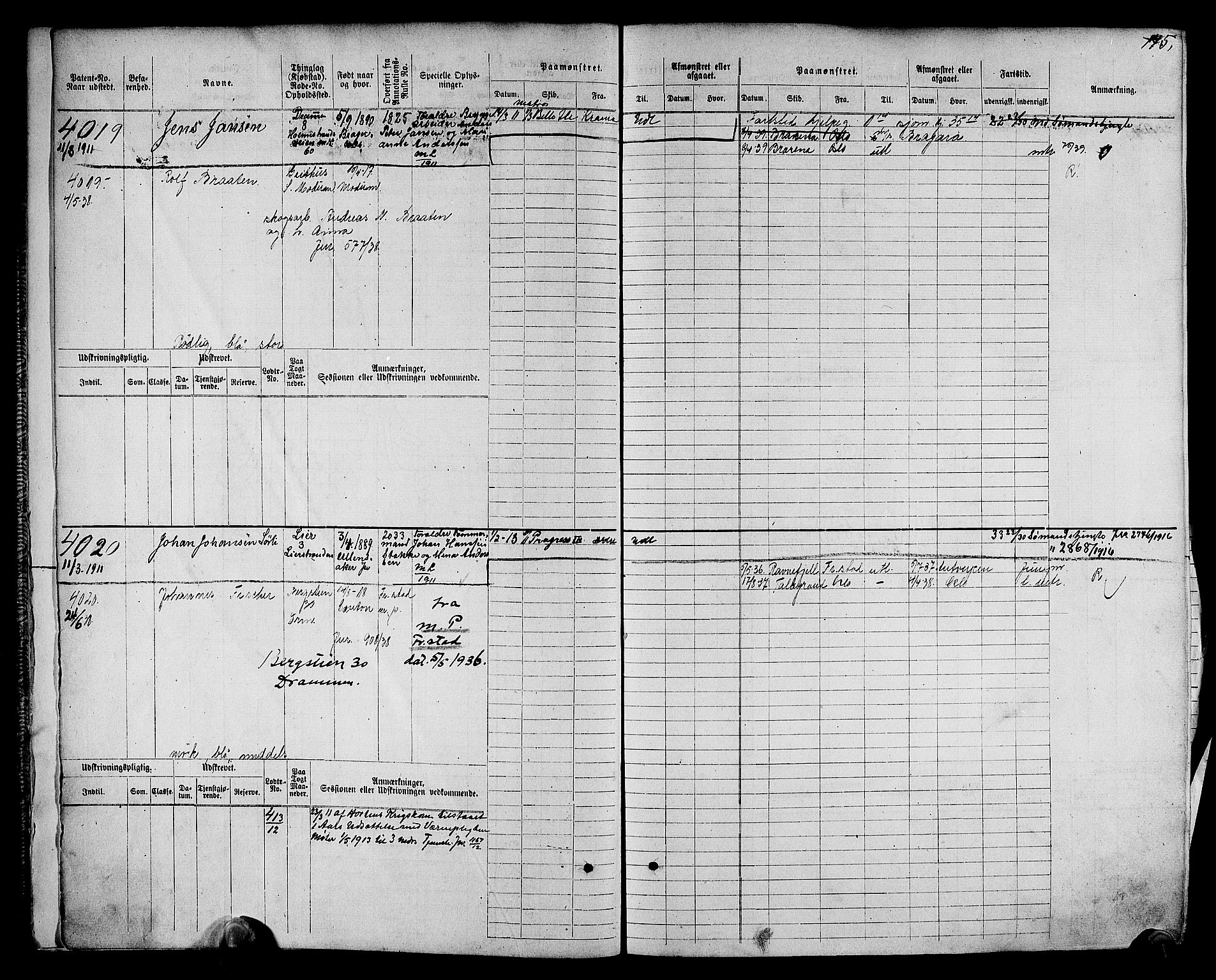 Drammen innrulleringsdistrikt, AV/SAKO-A-781/F/Fc/L0005: Hovedrulle, 1911, p. 3