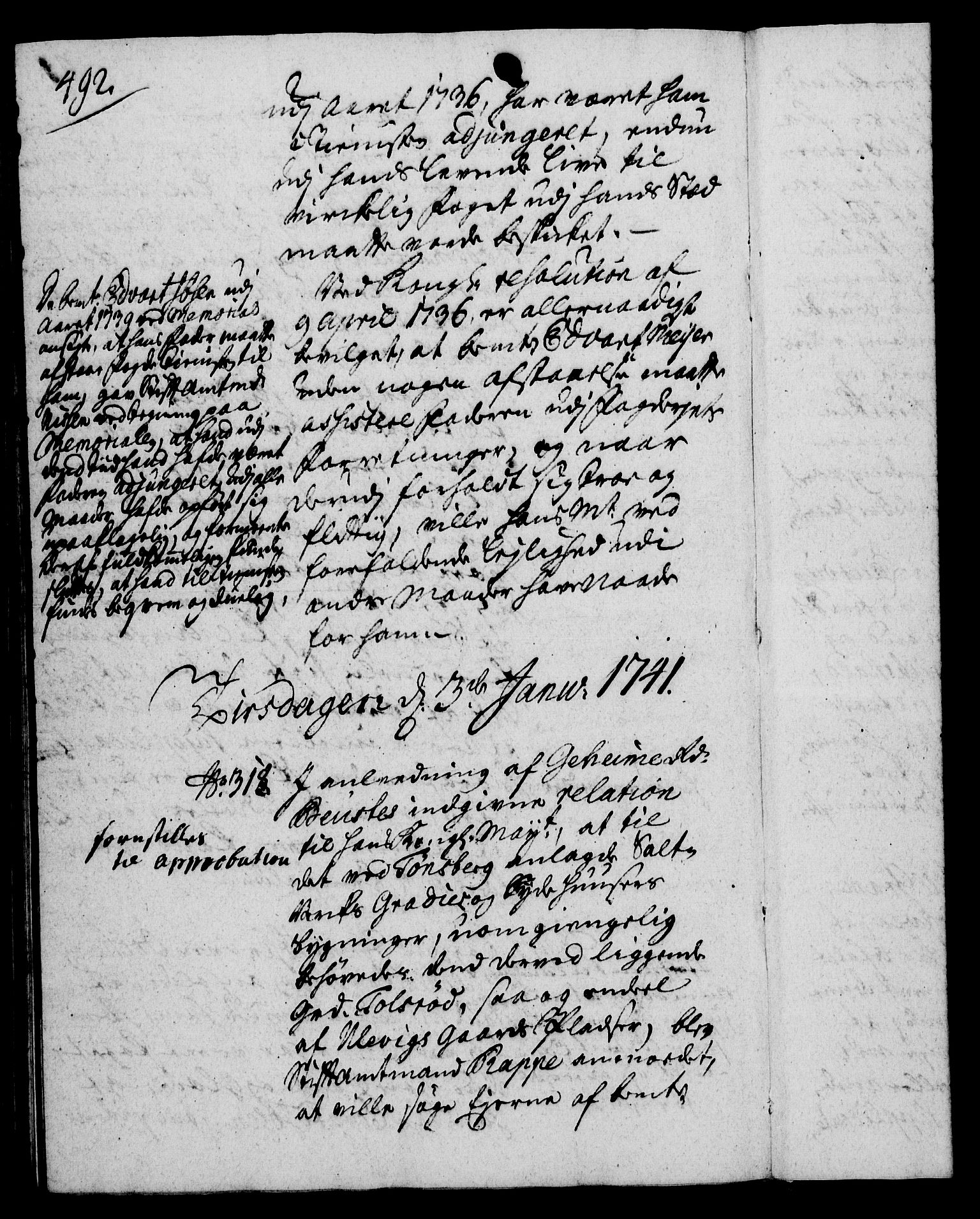 Rentekammeret, Kammerkanselliet, RA/EA-3111/G/Gh/Gha/L0022: Norsk ekstraktmemorialprotokoll (merket RK 53.67), 1739-1741, p. 492