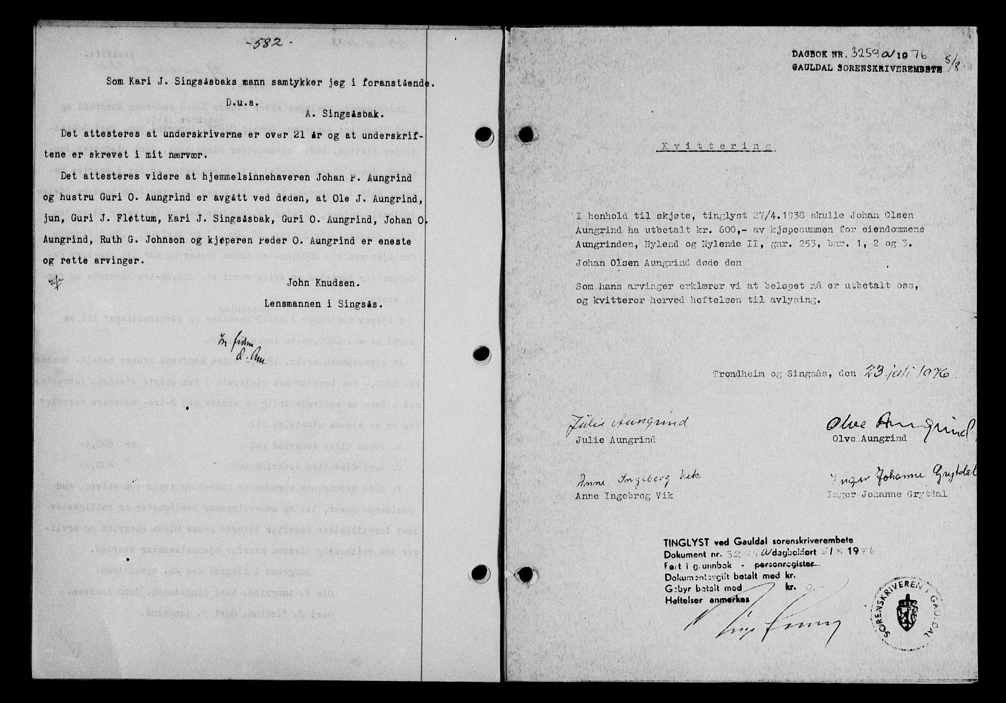 Gauldal sorenskriveri, SAT/A-0014/1/2/2C/L0048: Mortgage book no. 51-52, 1937-1938, p. 582, Diary no: : 539/1938