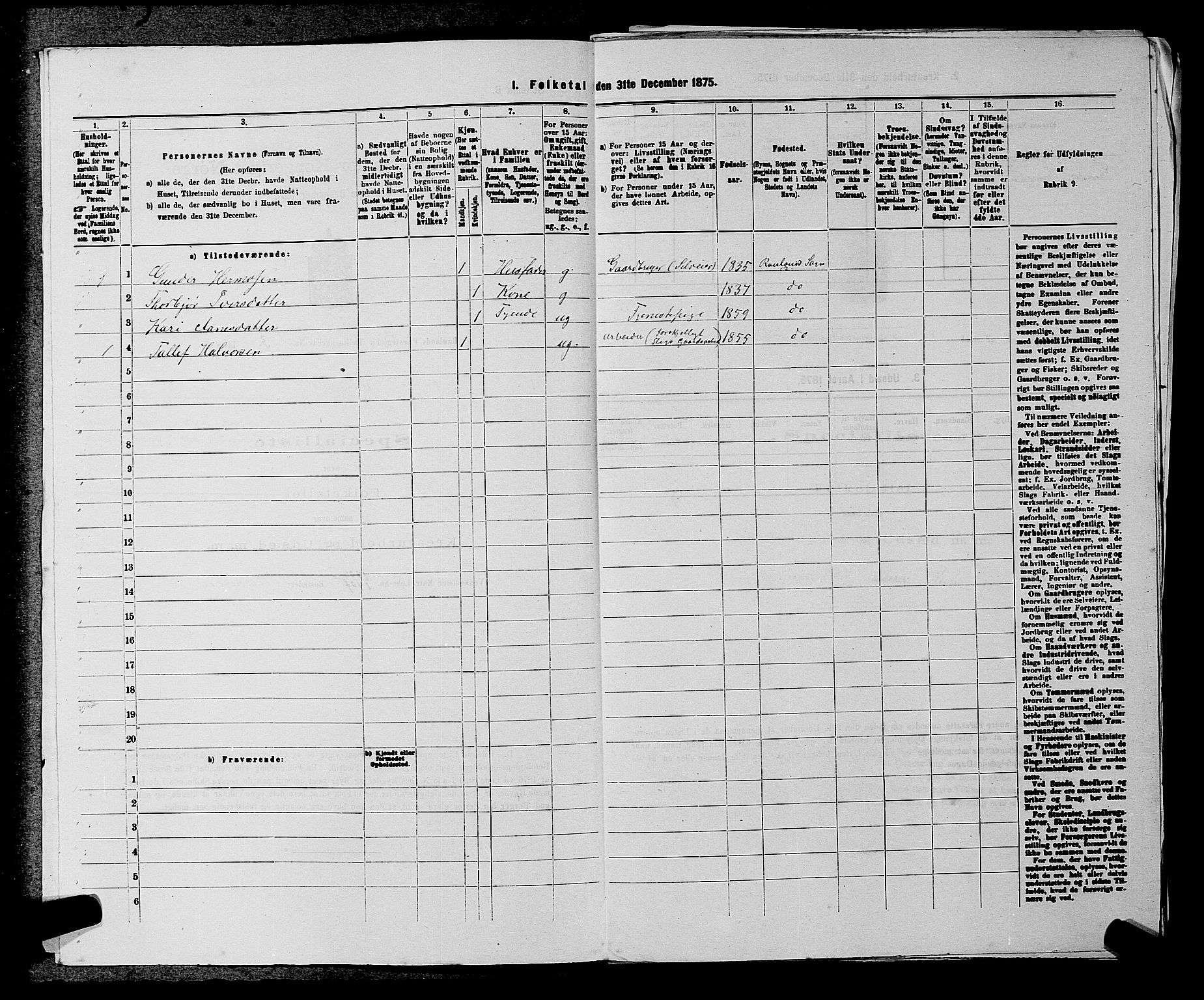 SAKO, 1875 census for 0835P Rauland, 1875, p. 152