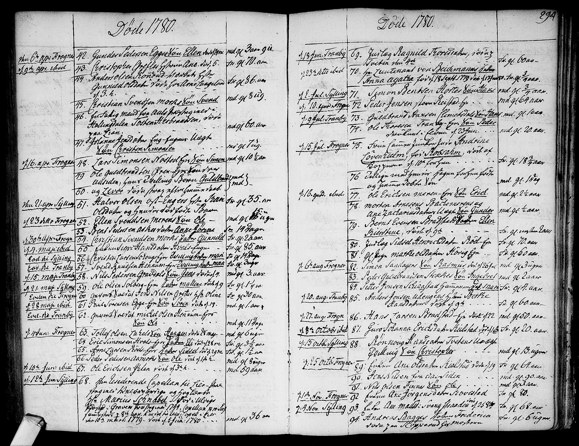 Lier kirkebøker, SAKO/A-230/F/Fa/L0006: Parish register (official) no. I 6, 1777-1794, p. 293-294