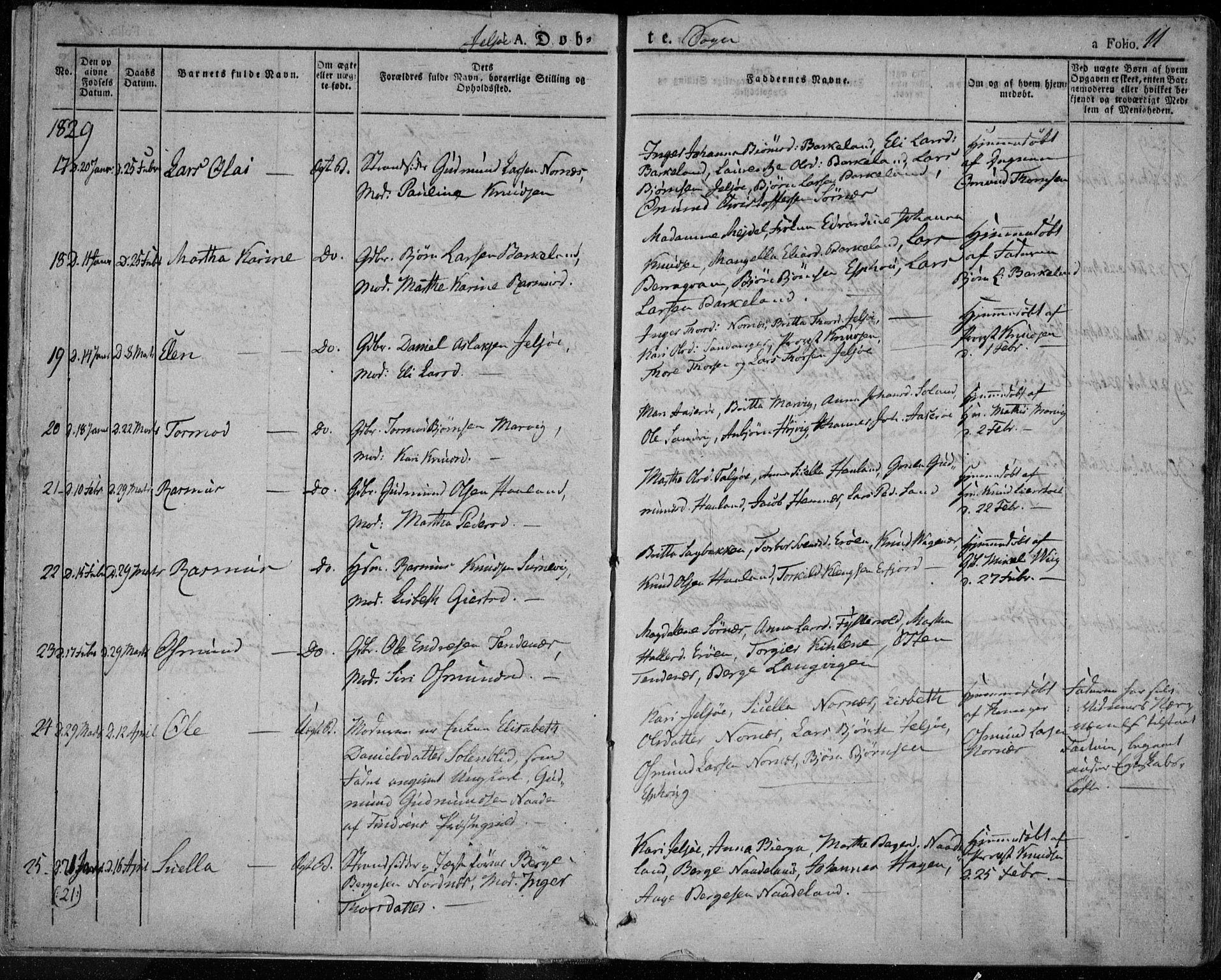 Jelsa sokneprestkontor, AV/SAST-A-101842/01/IV: Parish register (official) no. A 6.1, 1828-1853, p. 11