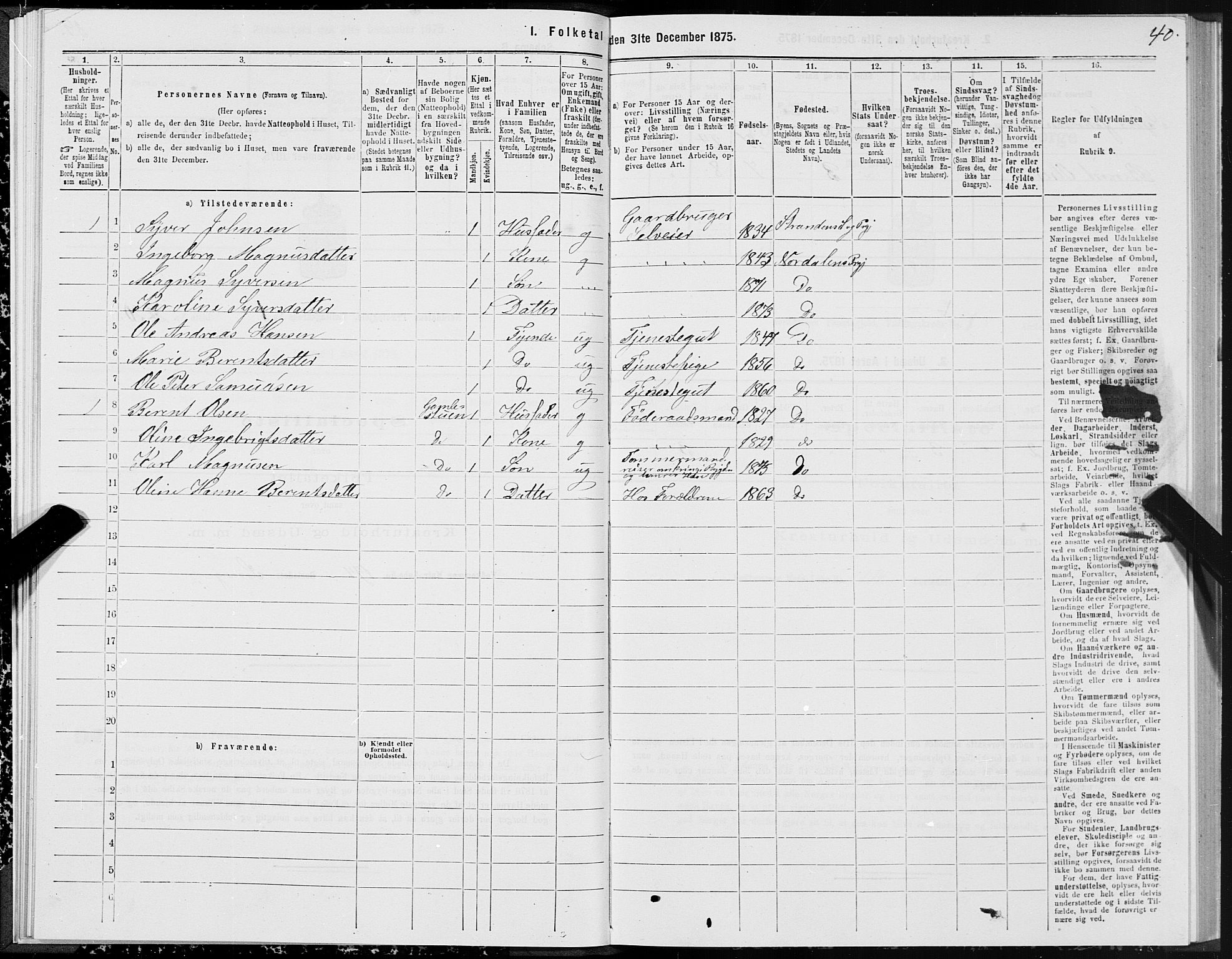 SAT, 1875 census for 1524P Norddal, 1875, p. 1040