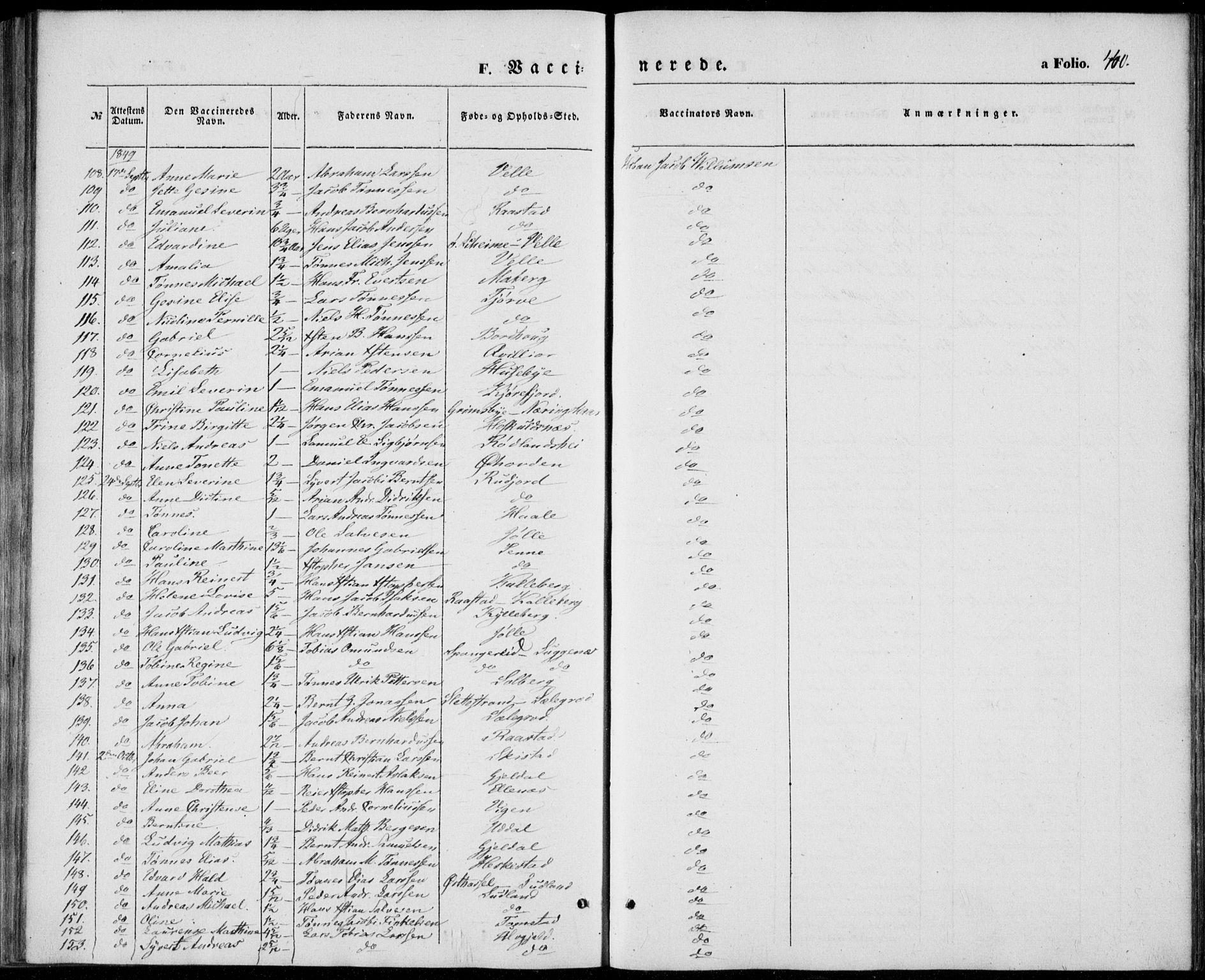 Lista sokneprestkontor, AV/SAK-1111-0027/F/Fb/L0002: Parish register (copy) no. B 2, 1847-1862, p. 440