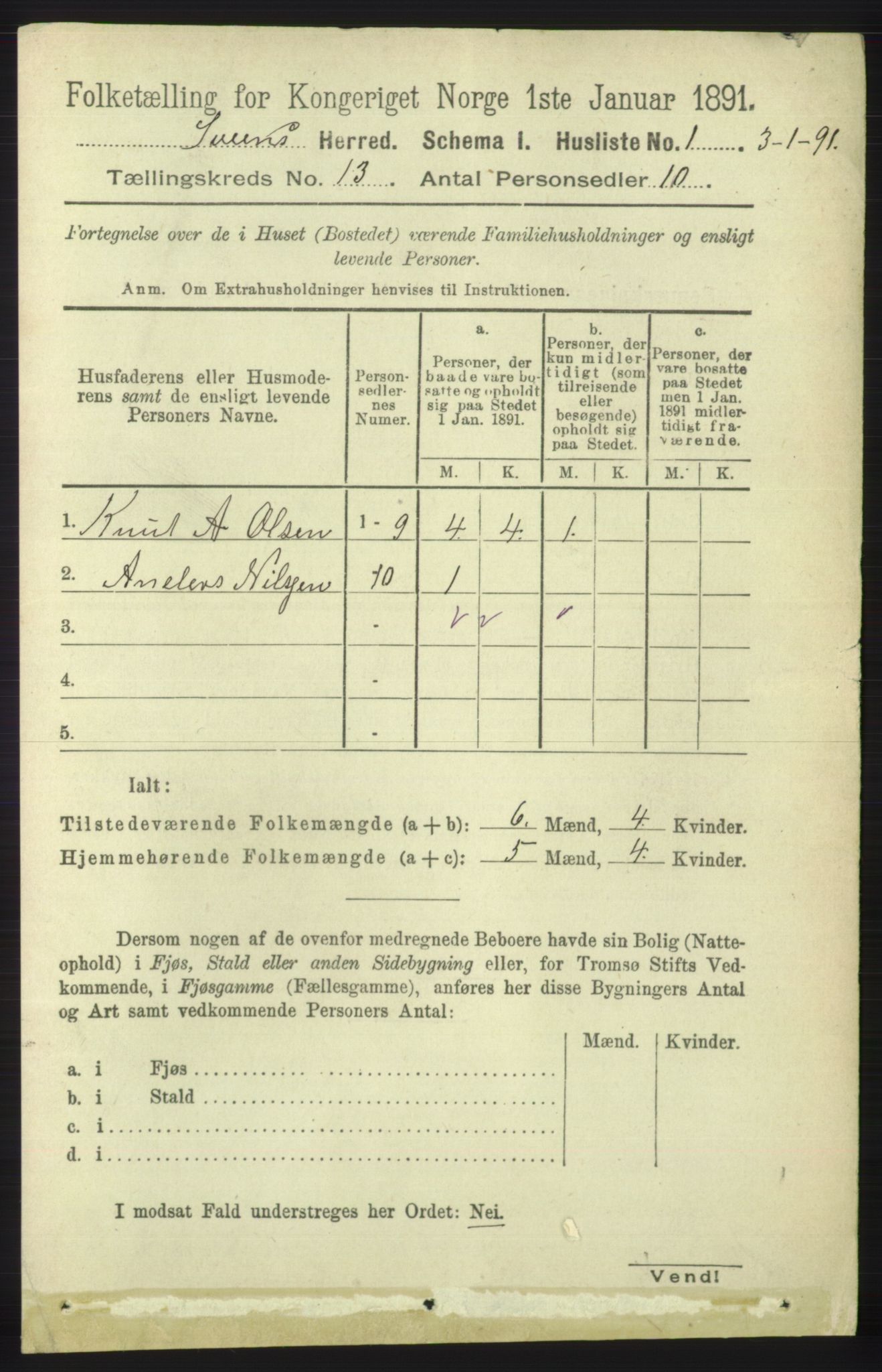 RA, 1891 census for 1216 Sveio, 1891, p. 3618