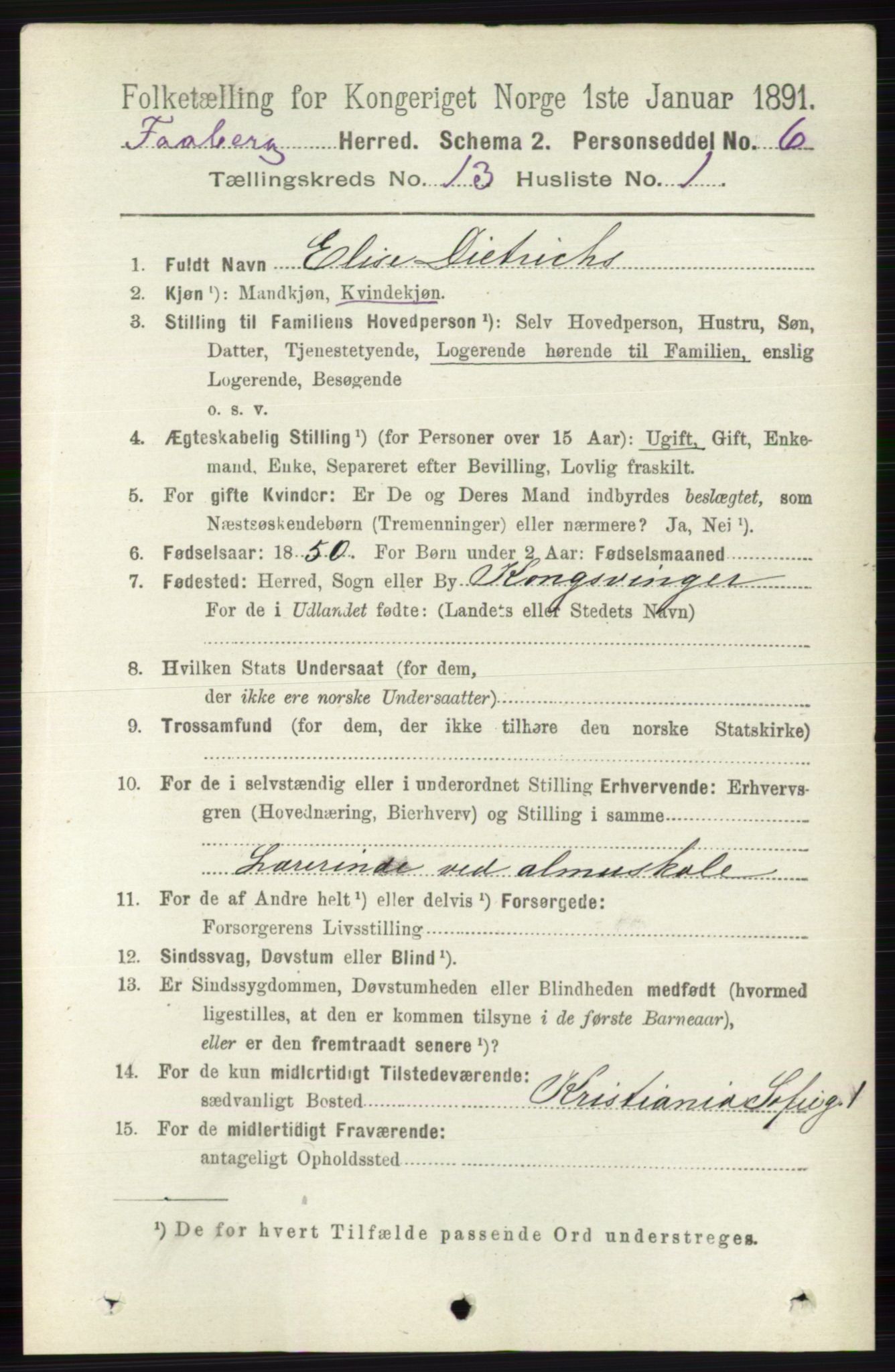 RA, 1891 census for 0524 Fåberg, 1891, p. 5250