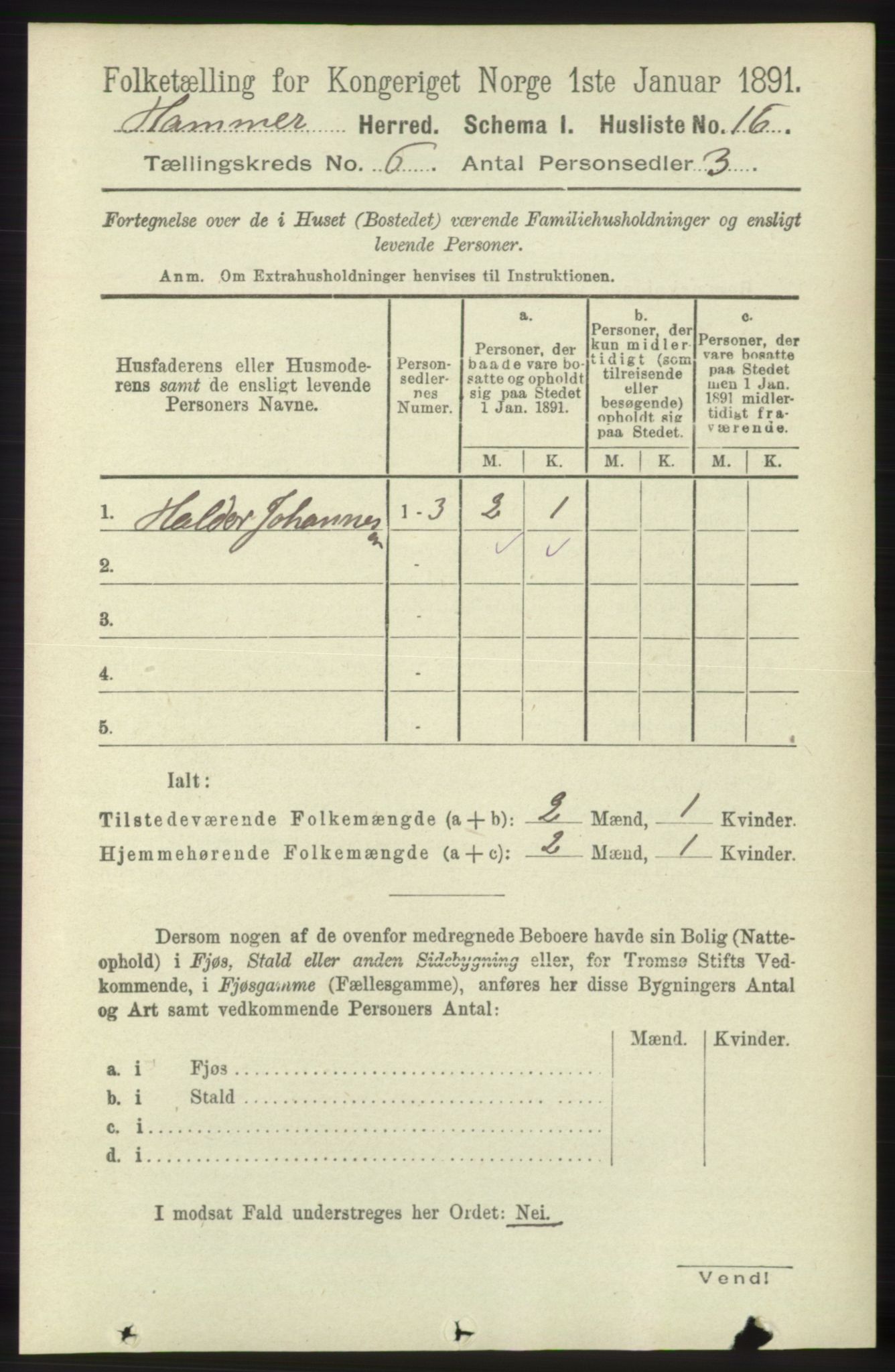 RA, 1891 census for 1254 Hamre, 1891, p. 1535