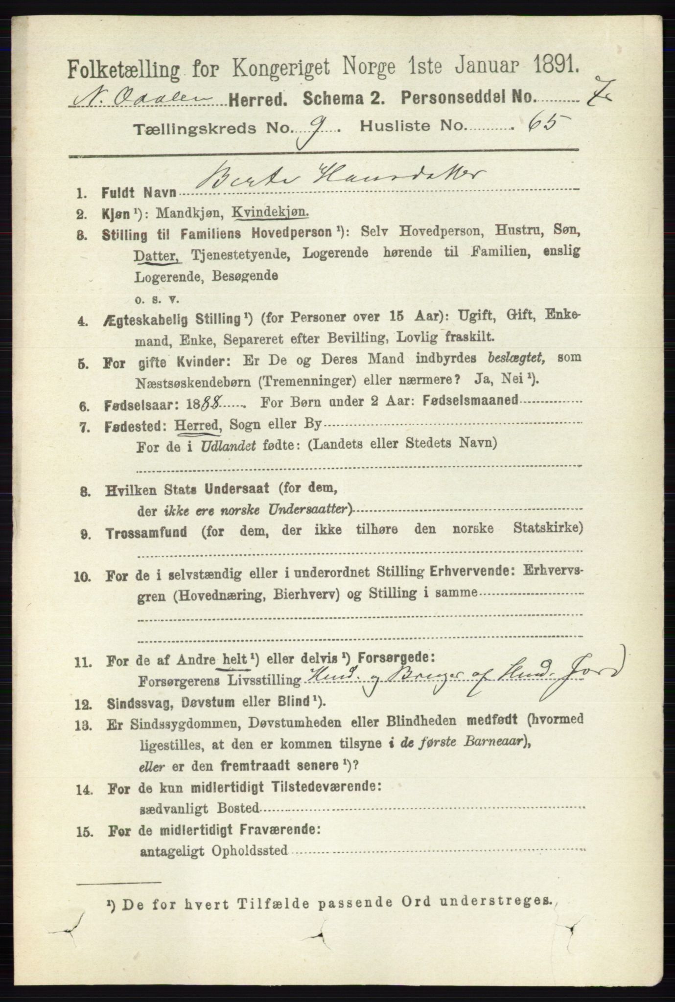 RA, 1891 census for 0418 Nord-Odal, 1891, p. 4423