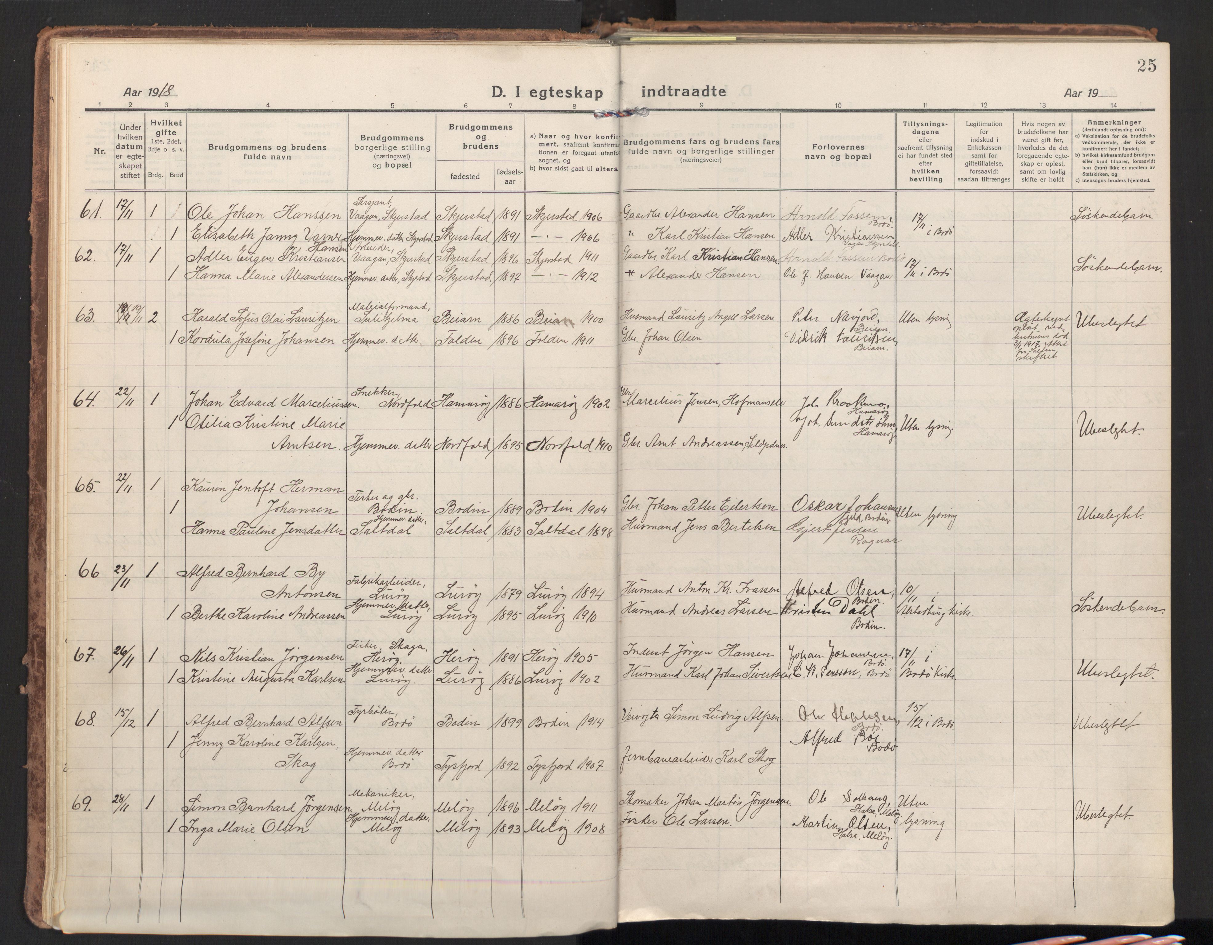 Ministerialprotokoller, klokkerbøker og fødselsregistre - Nordland, AV/SAT-A-1459/801/L0018: Parish register (official) no. 801A18, 1916-1930, p. 25