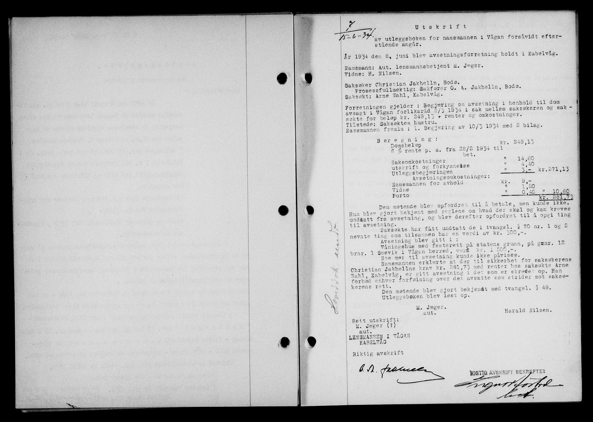 Lofoten sorenskriveri, SAT/A-0017/1/2/2C/L0029b: Mortgage book no. 29b, 1934-1934, Deed date: 15.06.1934