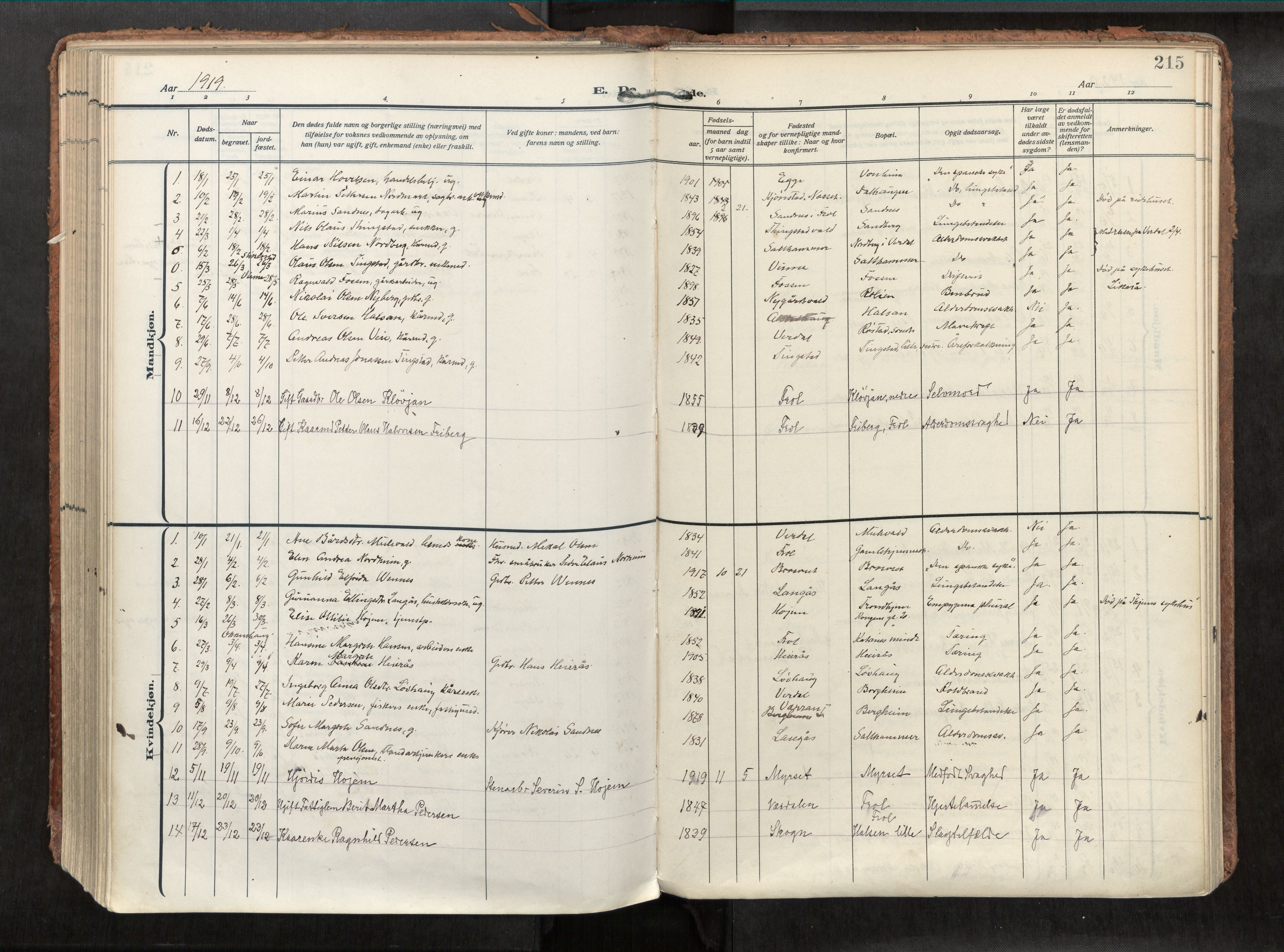 Levanger sokneprestkontor, AV/SAT-A-1301/2/H/Haa/L0002: Parish register (official) no. 2, 1912-1935, p. 215