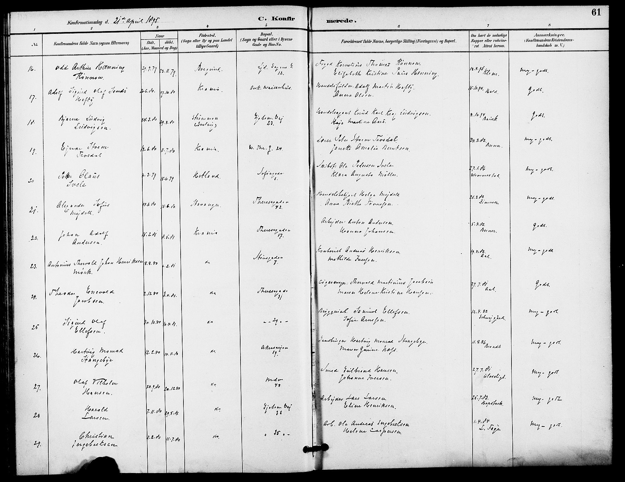 Gamle Aker prestekontor Kirkebøker, SAO/A-10617a/F/L0009: Parish register (official) no. 9, 1890-1898, p. 61