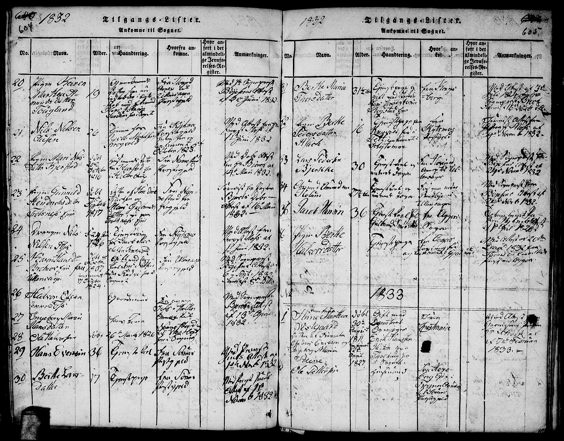 Gjerdrum prestekontor Kirkebøker, SAO/A-10412b/F/Fa/L0004: Parish register (official) no. I 4, 1816-1836, p. 604-605