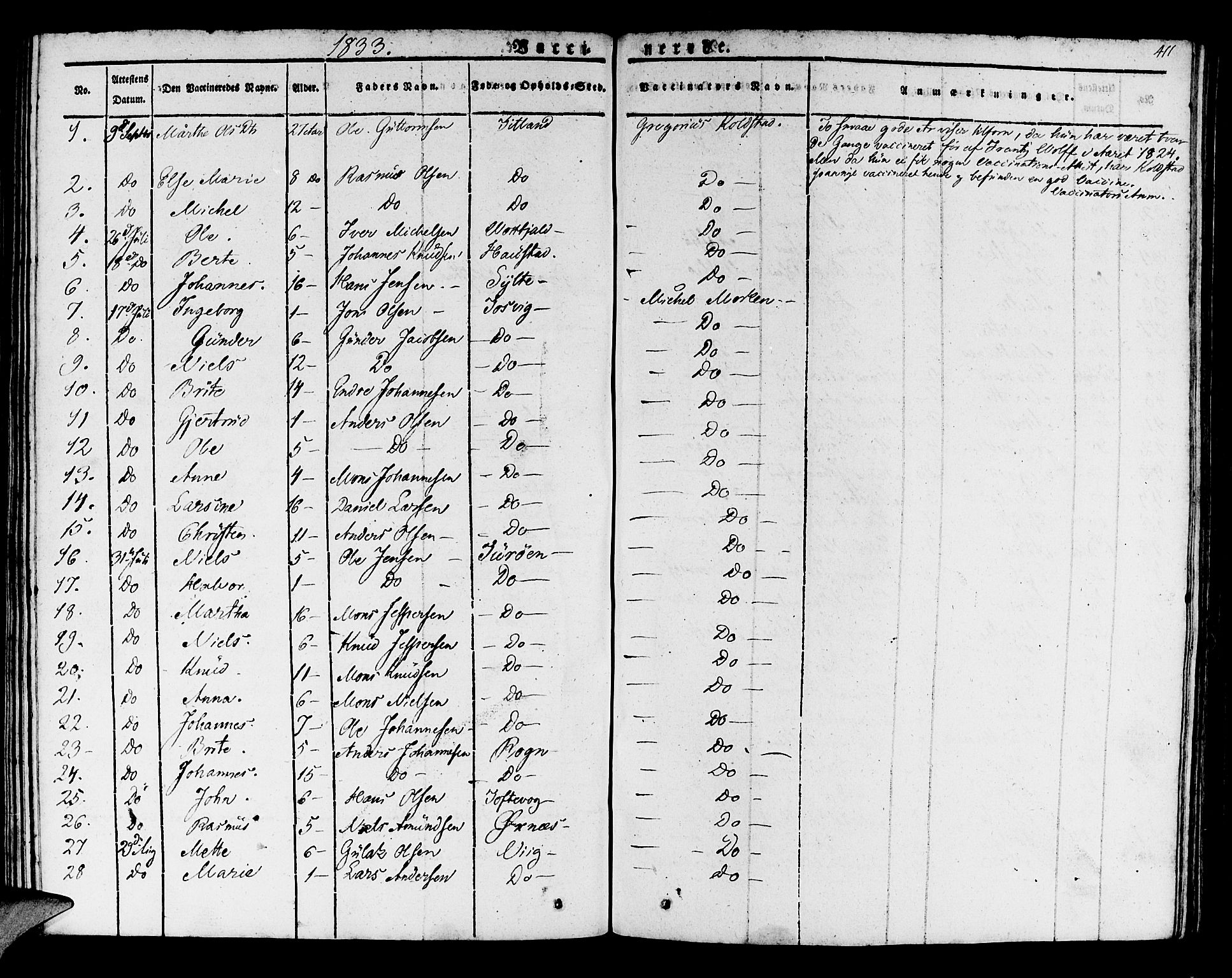 Manger sokneprestembete, SAB/A-76801/H/Haa: Parish register (official) no. A 4, 1824-1838, p. 411