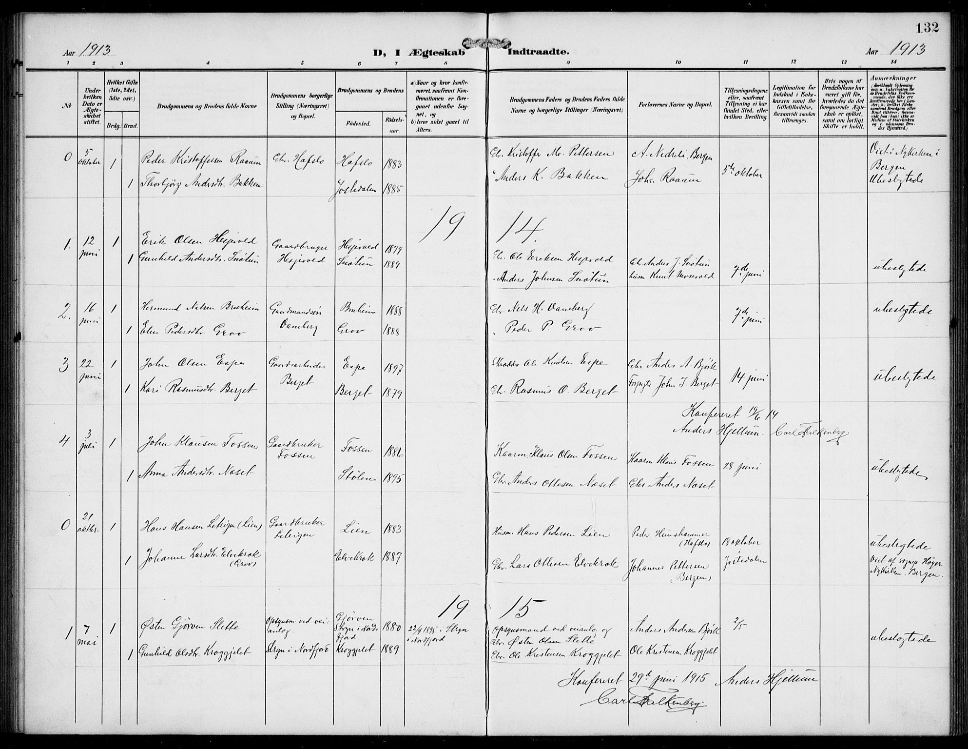 Jostedal sokneprestembete, AV/SAB-A-80601/H/Hab/Haba/L0002: Parish register (copy) no. A 2, 1907-1931, p. 132