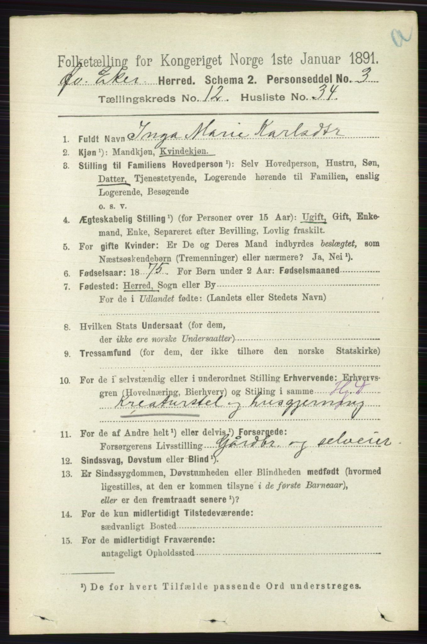 RA, 1891 census for 0624 Øvre Eiker, 1891, p. 5498