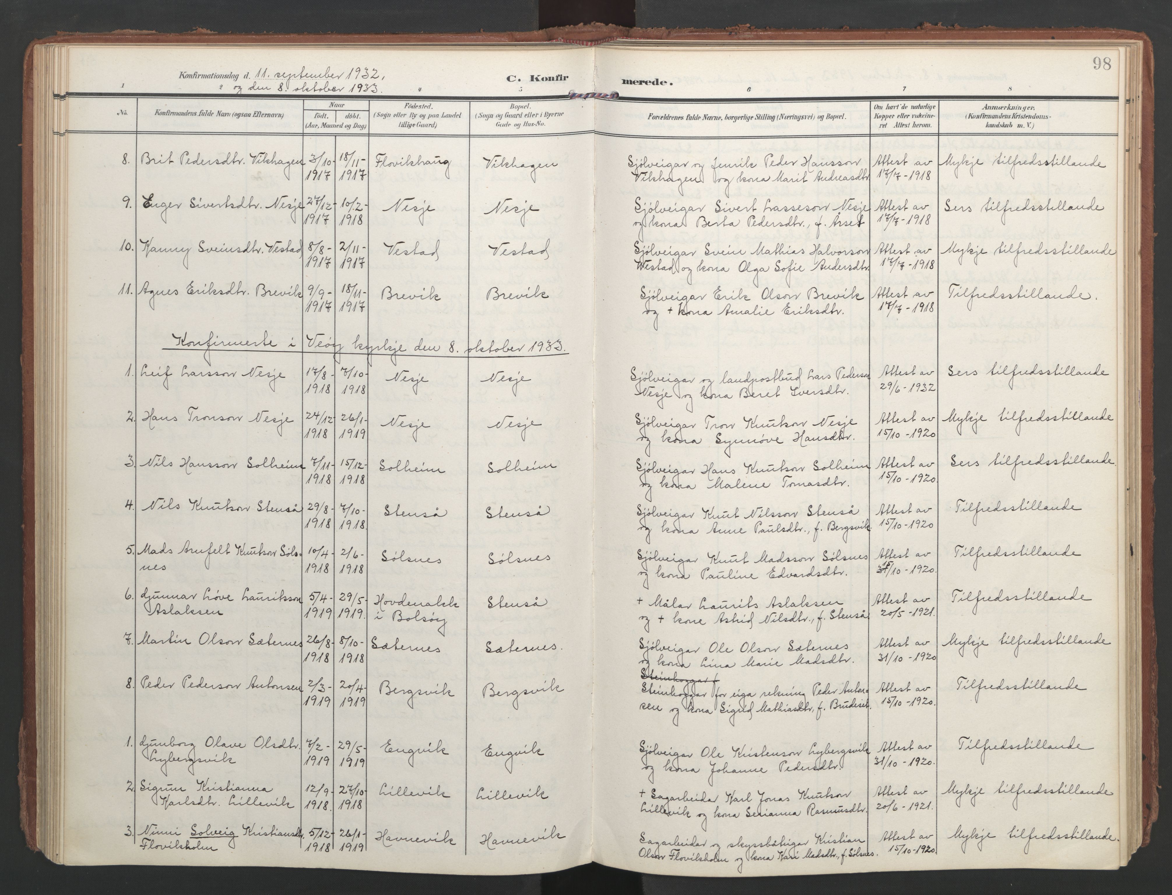 Ministerialprotokoller, klokkerbøker og fødselsregistre - Møre og Romsdal, SAT/A-1454/547/L0605: Parish register (official) no. 547A07, 1907-1936, p. 98