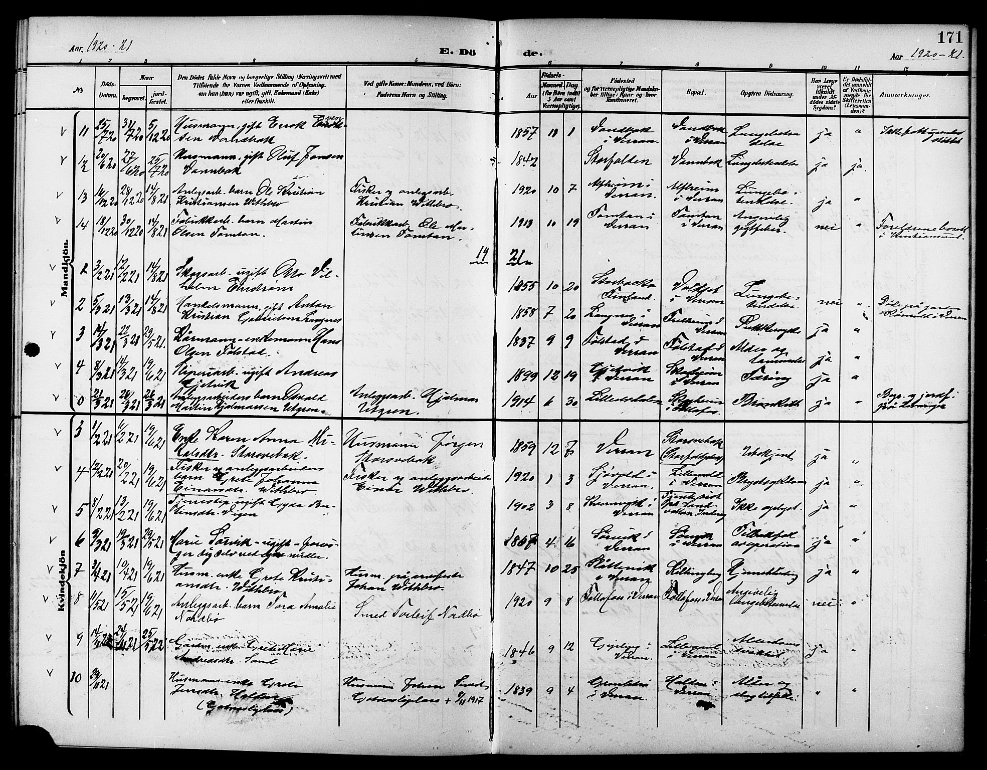Ministerialprotokoller, klokkerbøker og fødselsregistre - Nord-Trøndelag, SAT/A-1458/744/L0424: Parish register (copy) no. 744C03, 1906-1923, p. 171