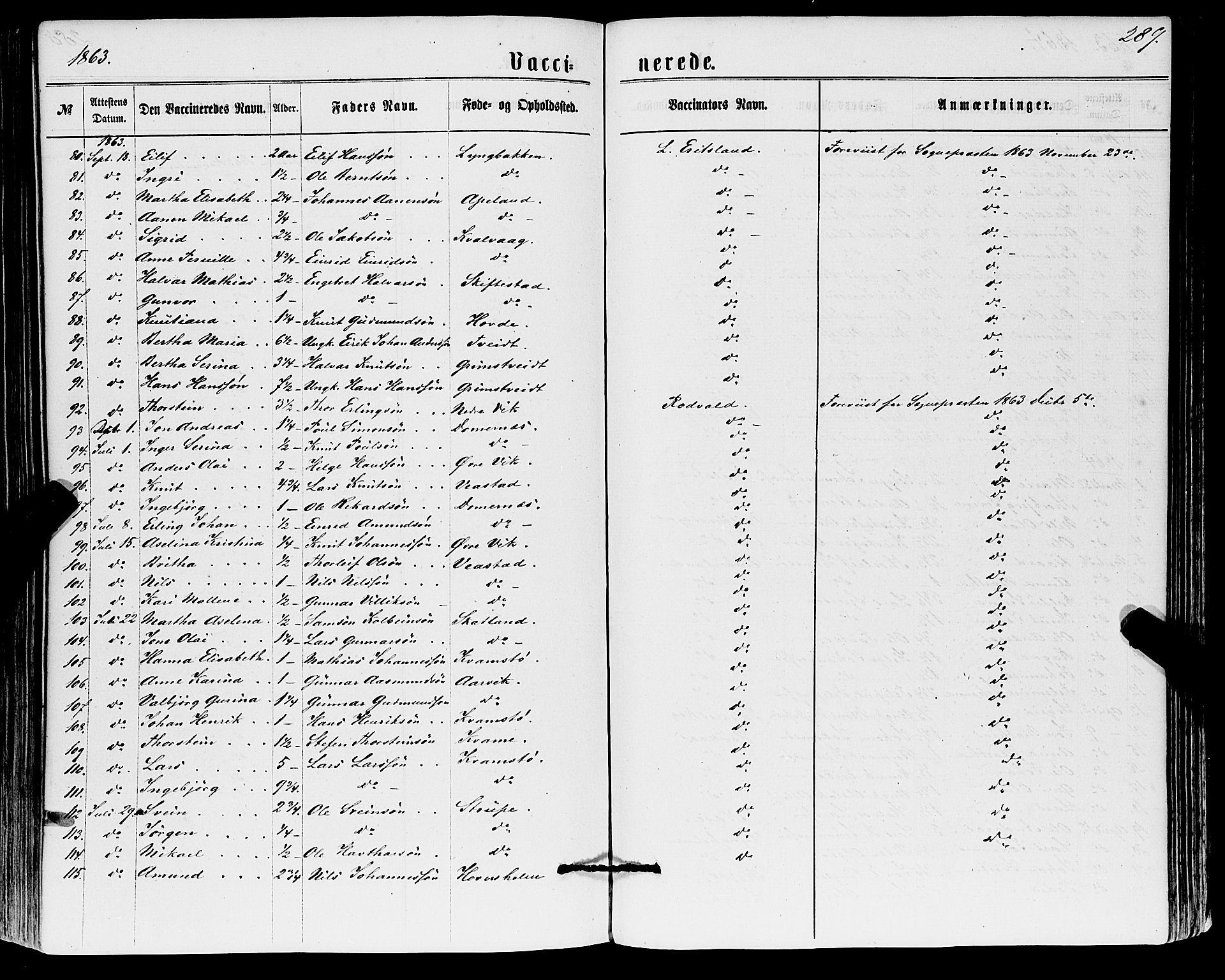 Sveio Sokneprestembete, AV/SAB-A-78501/H/Haa: Parish register (official) no. A 1, 1861-1877, p. 289