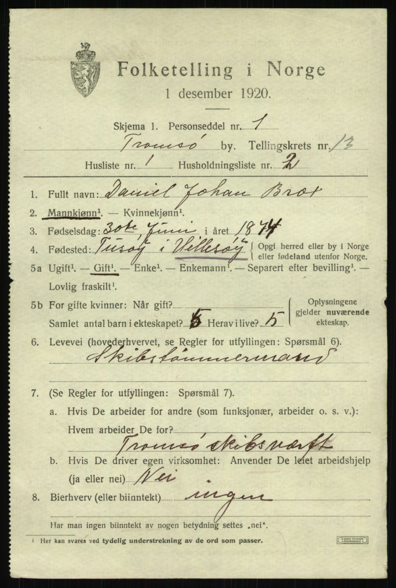 SATØ, 1920 census for Tromsø, 1920, p. 24823