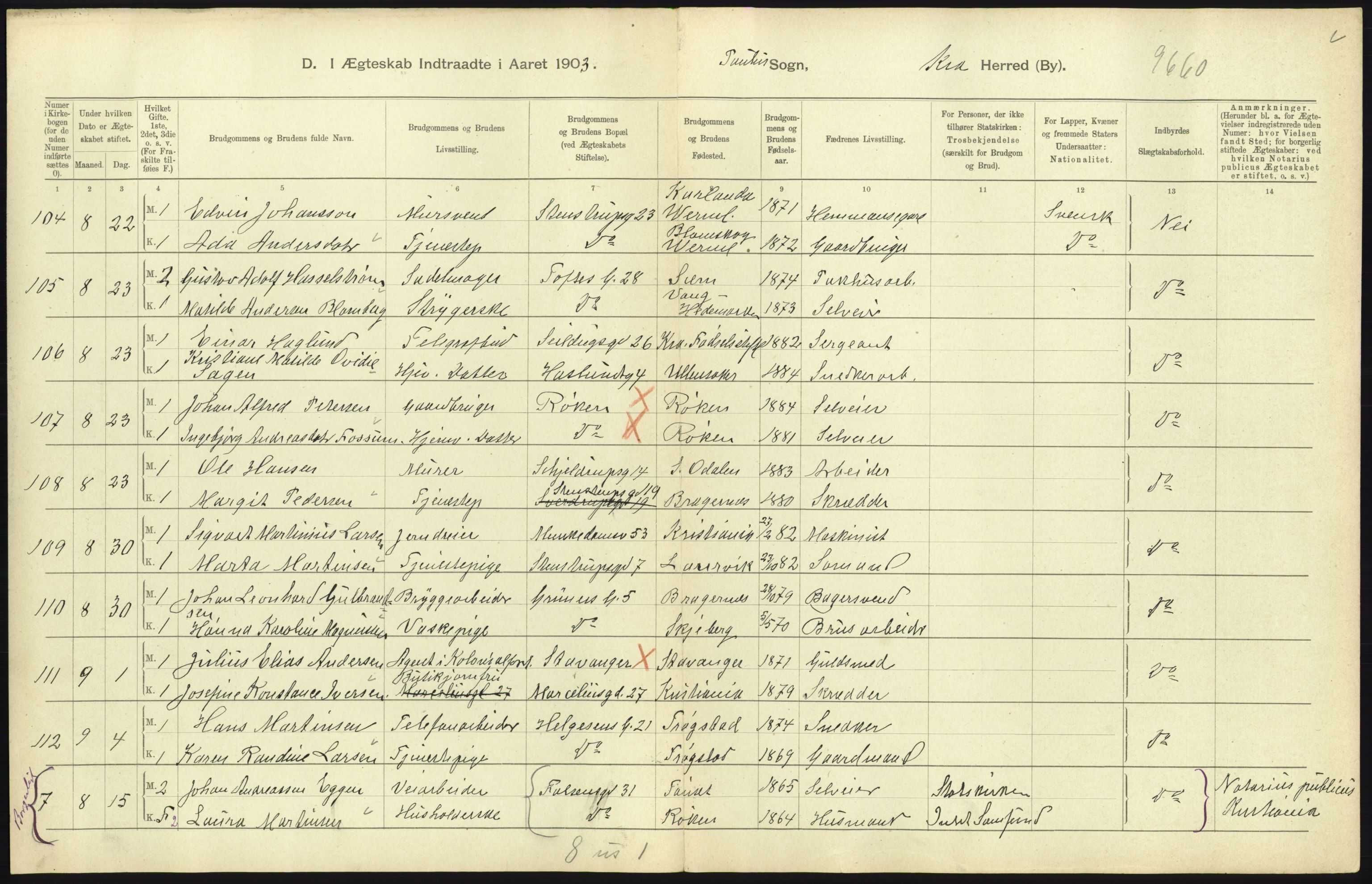 Statistisk sentralbyrå, Sosiodemografiske emner, Befolkning, AV/RA-S-2228/D/Df/Dfa/Dfaa/L0004: Kristiania: Gifte, døde, 1903, p. 483