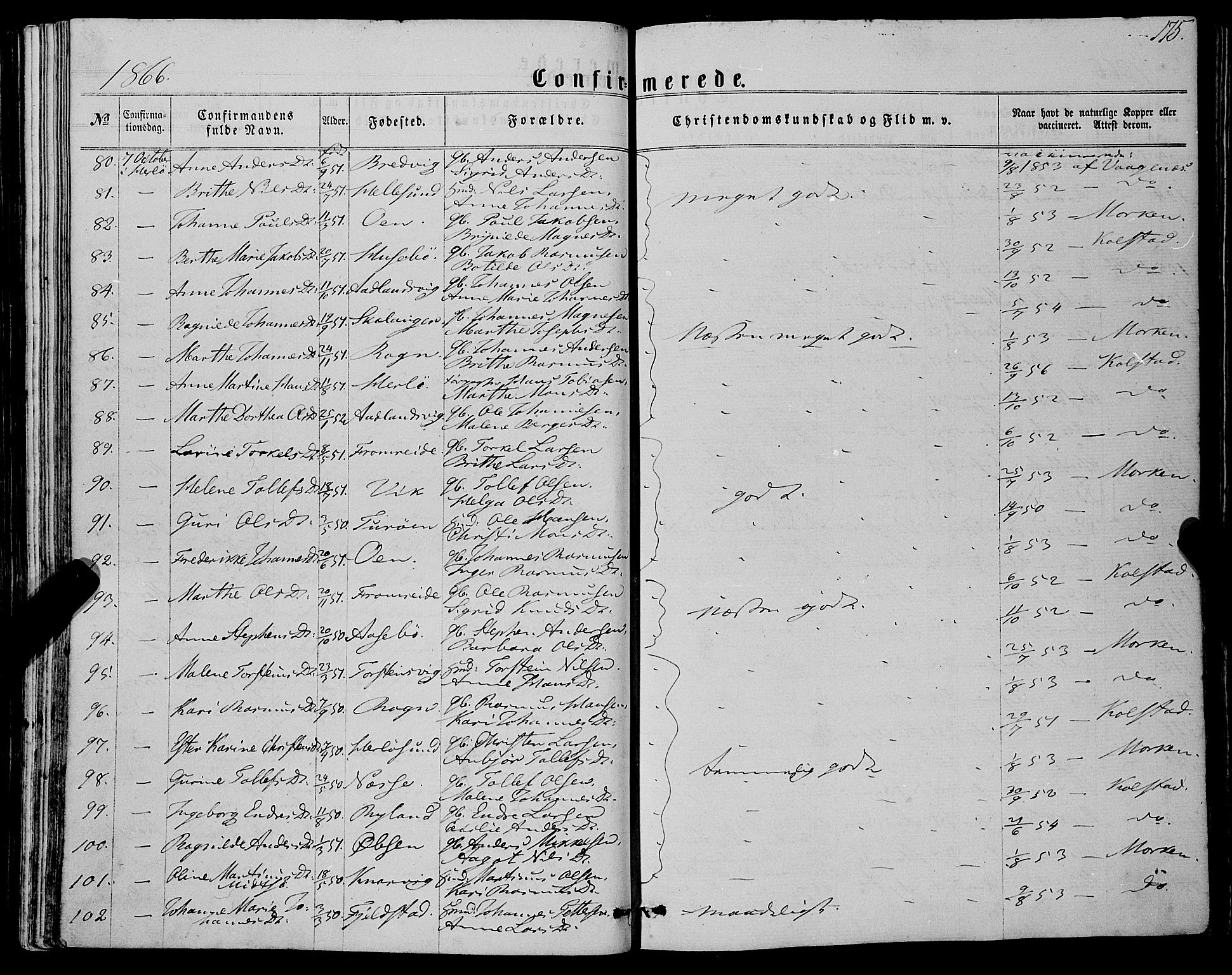 Manger sokneprestembete, AV/SAB-A-76801/H/Haa: Parish register (official) no. A 7, 1860-1870, p. 175