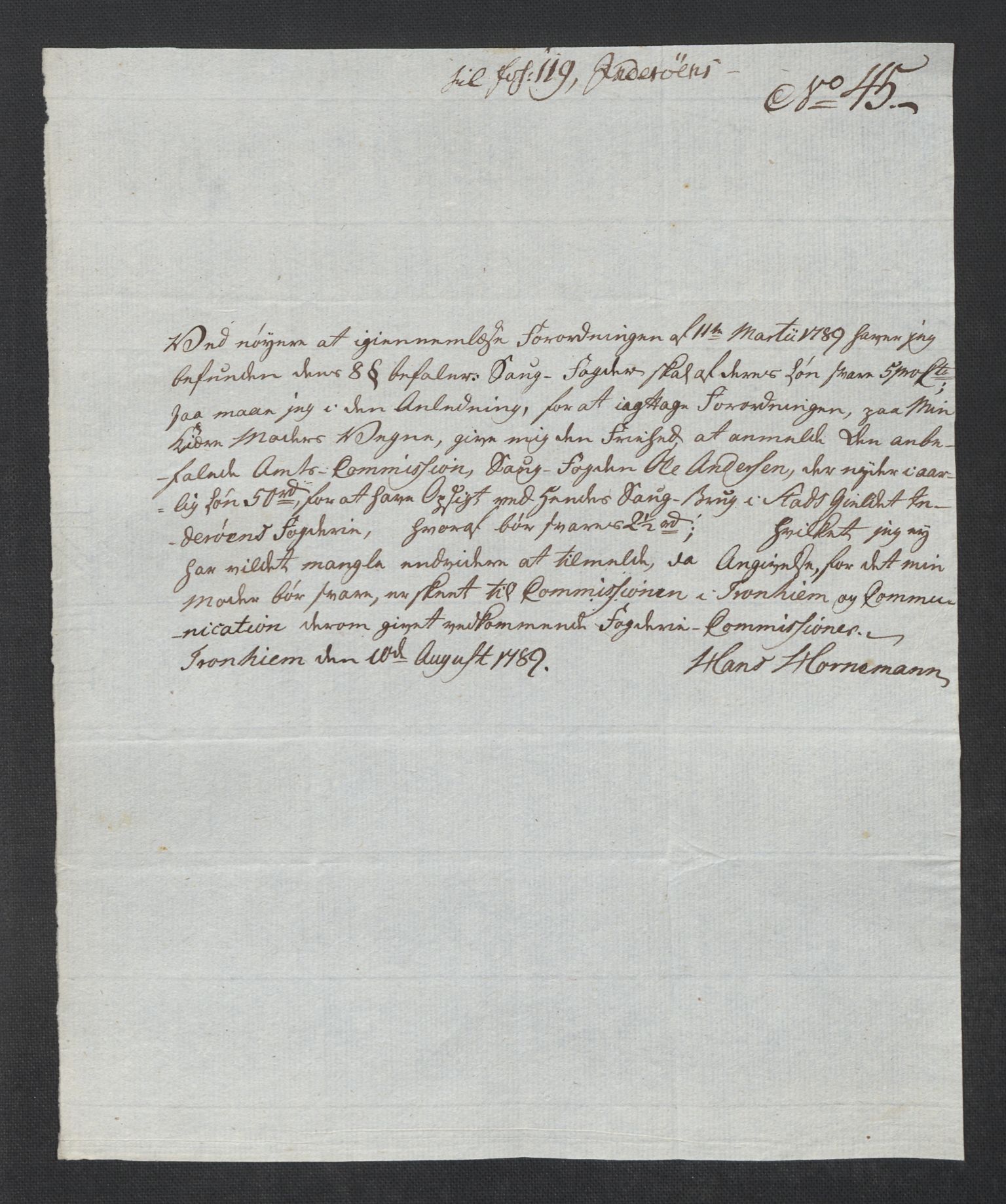 Rentekammeret inntil 1814, Reviderte regnskaper, Mindre regnskaper, AV/RA-EA-4068/Rf/Rfe/L0017: Inderøy fogderi, Jarlsberg grevskap, 1789, p. 203