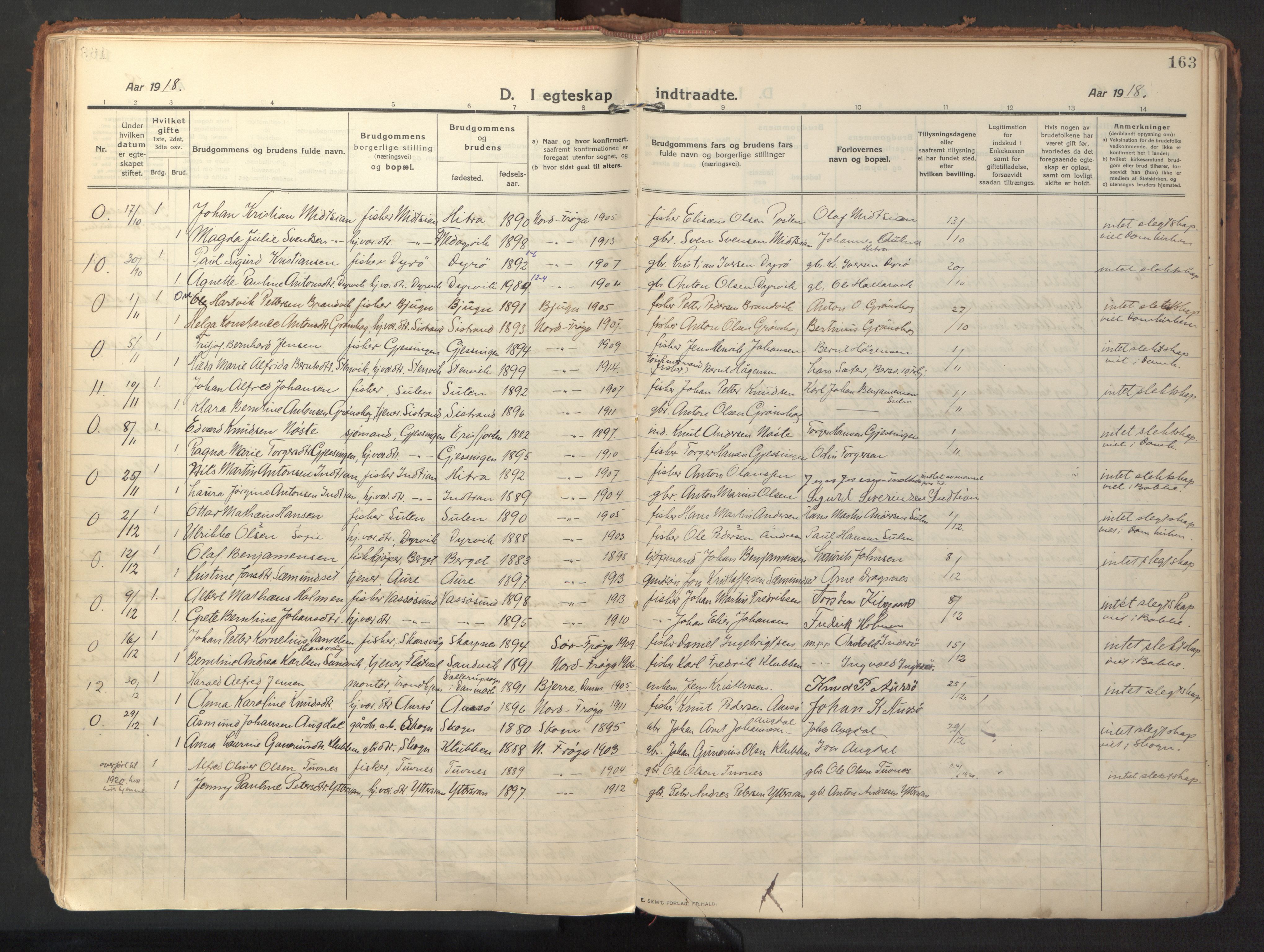 Ministerialprotokoller, klokkerbøker og fødselsregistre - Sør-Trøndelag, SAT/A-1456/640/L0581: Parish register (official) no. 640A06, 1910-1924, p. 163