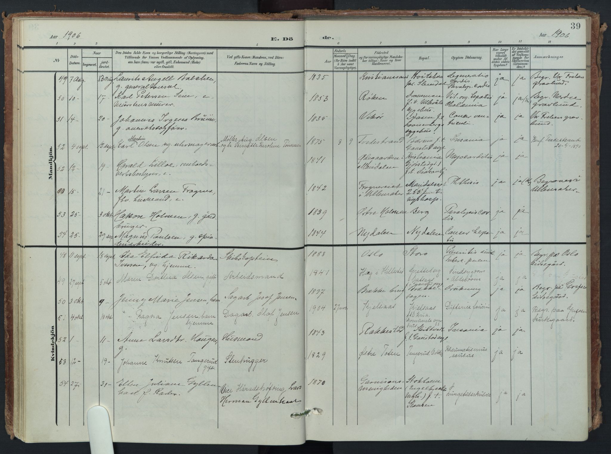 Vestre Aker prestekontor Kirkebøker, AV/SAO-A-10025/F/Fa/L0016: Parish register (official) no. 16, 1904-1926, p. 39