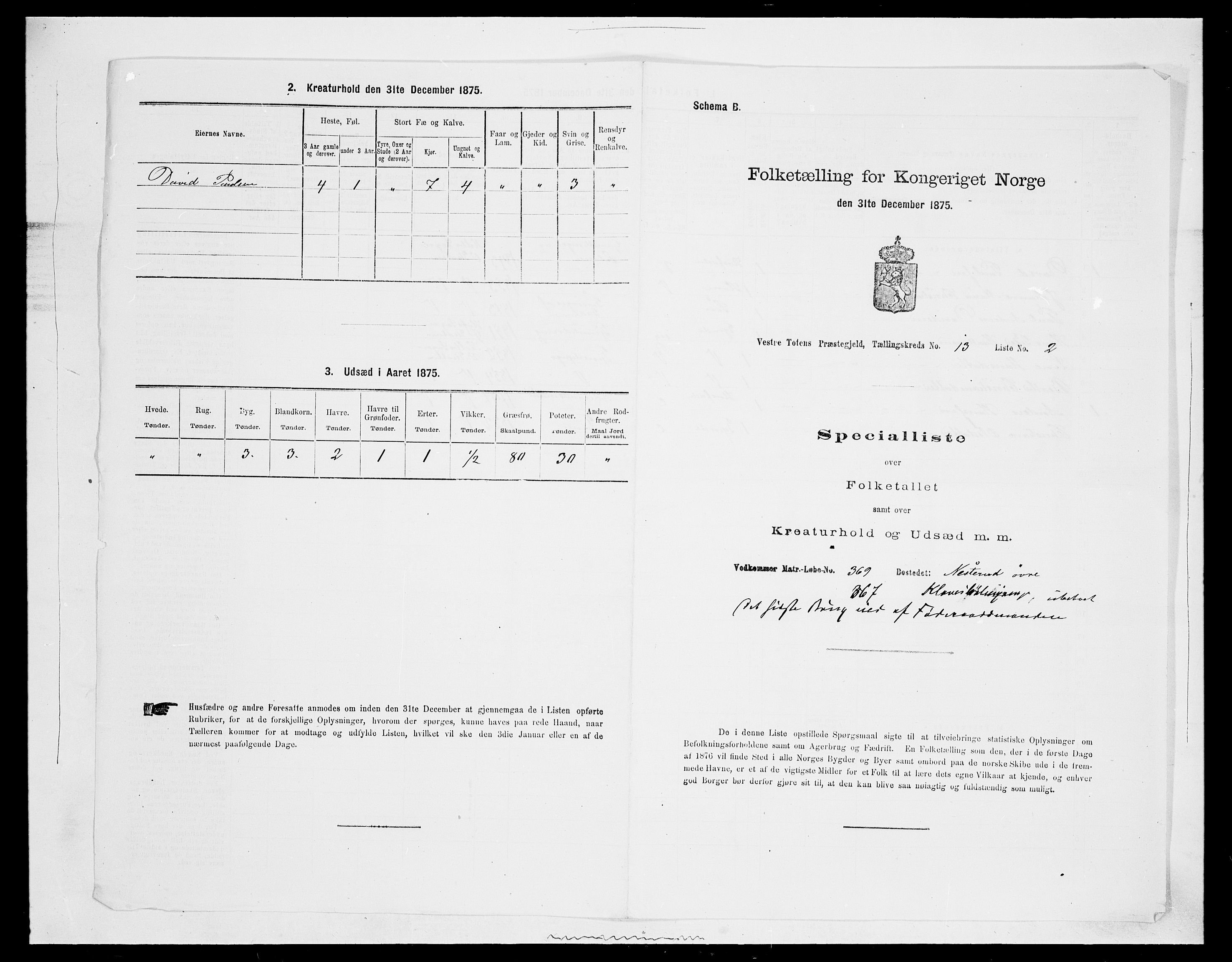 SAH, 1875 census for 0529P Vestre Toten, 1875, p. 2339