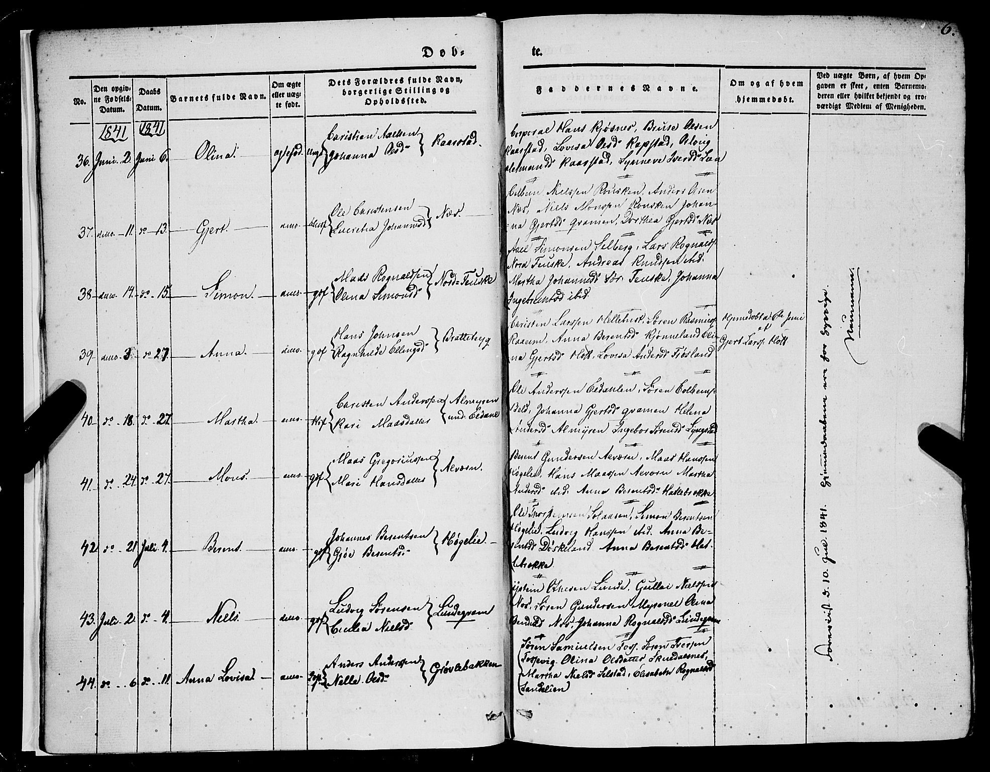 Gaular sokneprestembete, SAB/A-80001/H/Haa: Parish register (official) no. A 4I, 1840-1859, p. 6