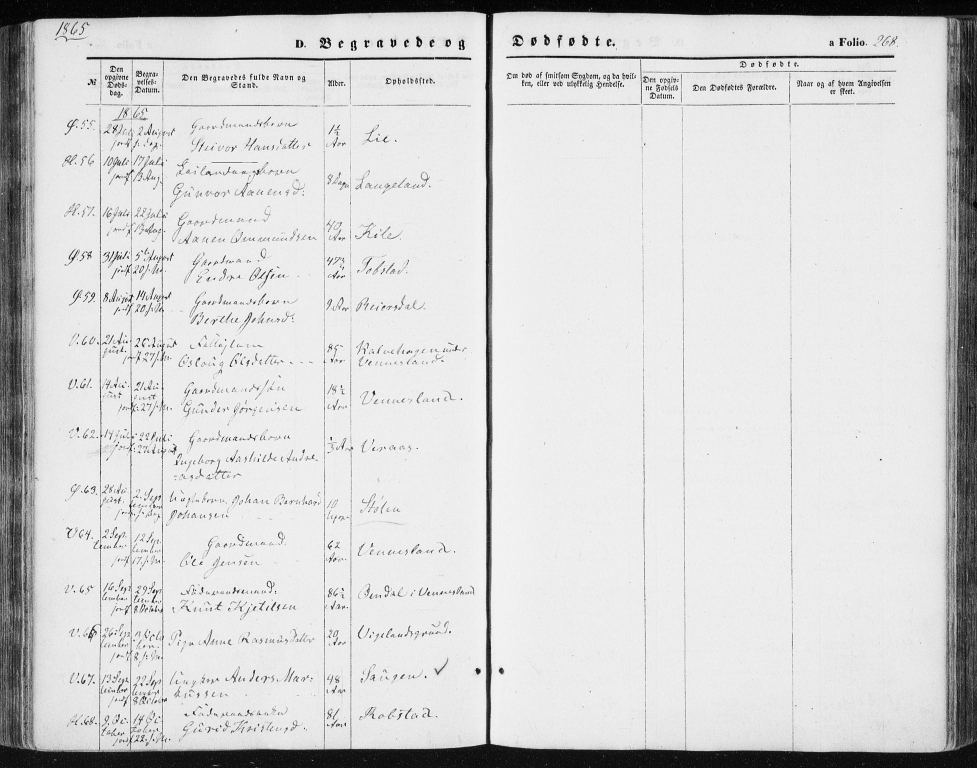 Vennesla sokneprestkontor, AV/SAK-1111-0045/Fa/Fac/L0007: Parish register (official) no. A 7, 1855-1873, p. 268