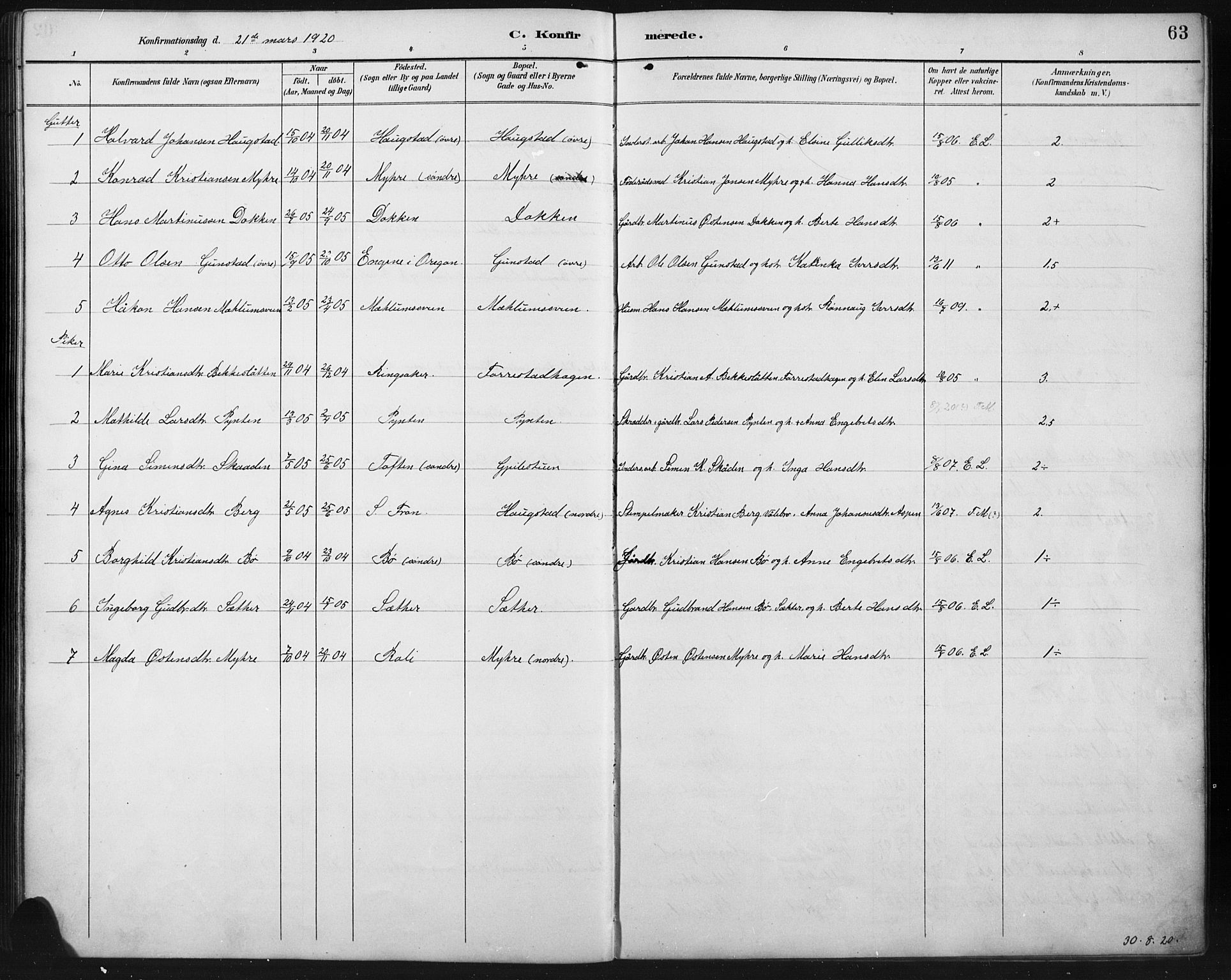 Ringebu prestekontor, SAH/PREST-082/H/Ha/Hab/L0008: Parish register (copy) no. 8, 1890-1922, p. 63