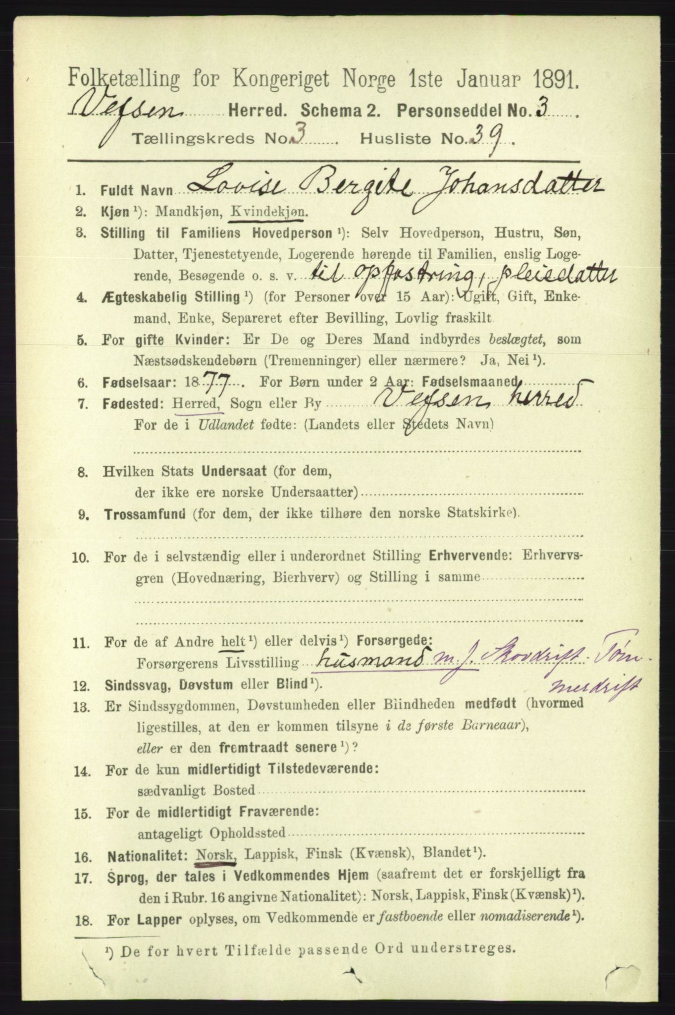 RA, 1891 census for 1824 Vefsn, 1891, p. 1556