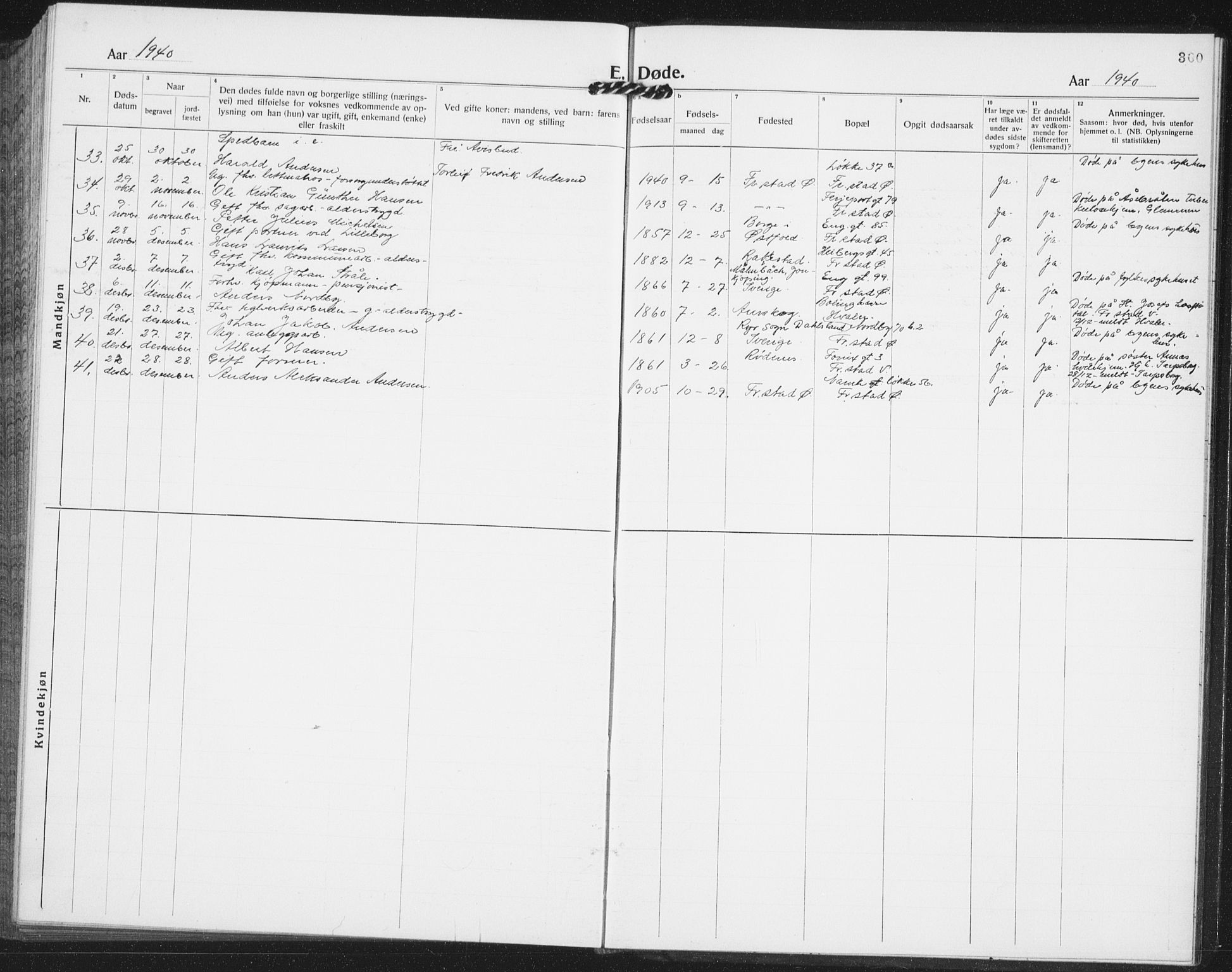 Østre Fredrikstad prestekontor Kirkebøker, SAO/A-10907/G/Ga/L0003: Parish register (copy) no. 3, 1920-1940, p. 300