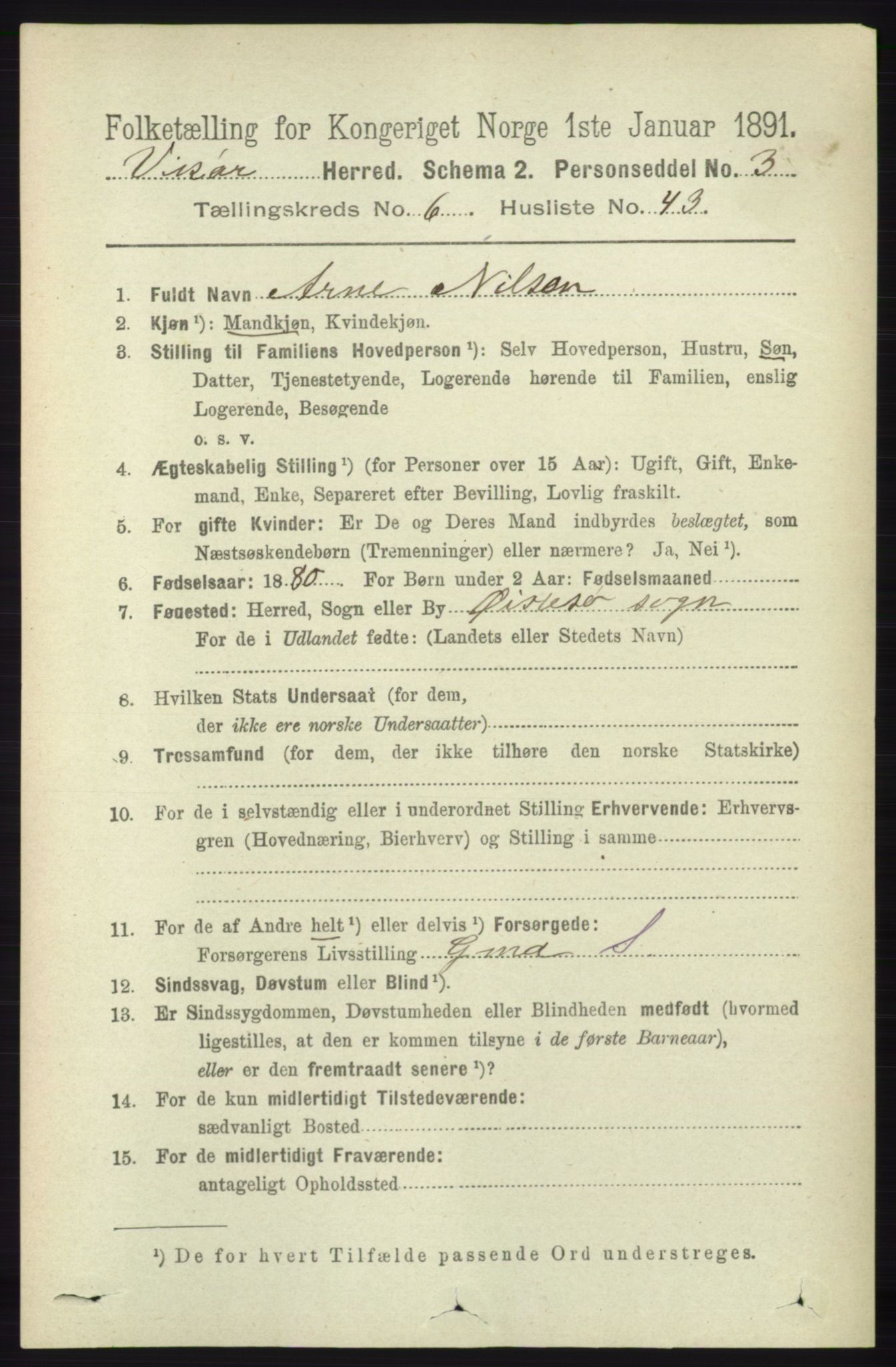 RA, 1891 census for 1238 Vikør, 1891, p. 2028