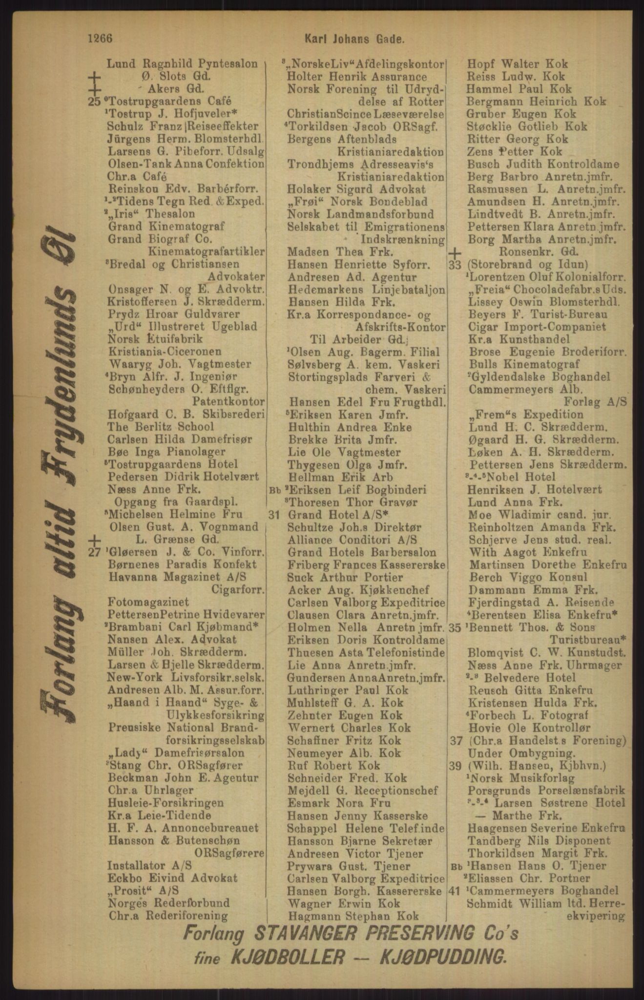 Kristiania/Oslo adressebok, PUBL/-, 1911, p. 1266