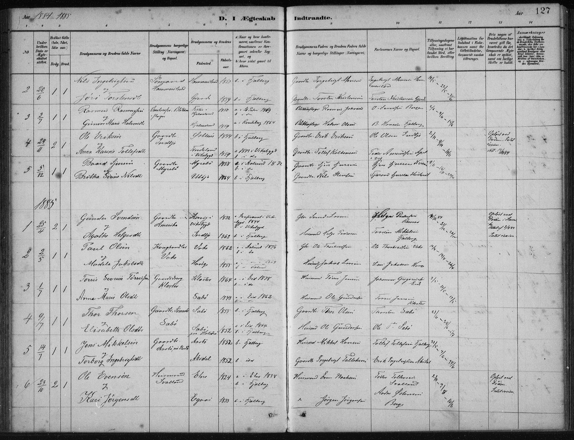 Fjelberg sokneprestembete, SAB/A-75201/H/Haa: Parish register (official) no. B  1, 1879-1919, p. 127