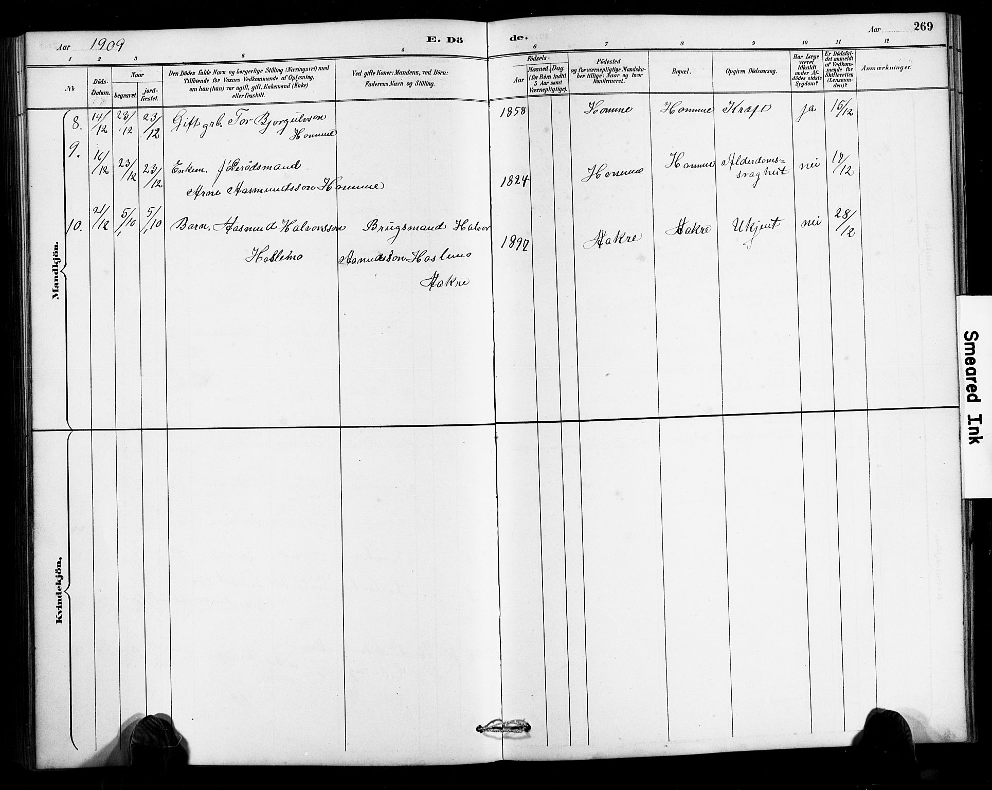 Valle sokneprestkontor, AV/SAK-1111-0044/F/Fb/Fbc/L0004: Parish register (copy) no. B 4, 1890-1928, p. 269