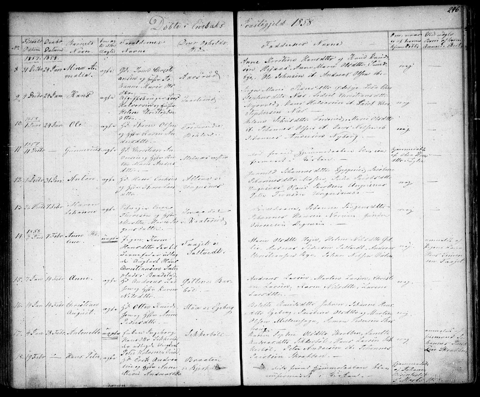 Enebakk prestekontor Kirkebøker, SAO/A-10171c/F/Fa/L0009: Parish register (official) no. I 9, 1832-1861, p. 246