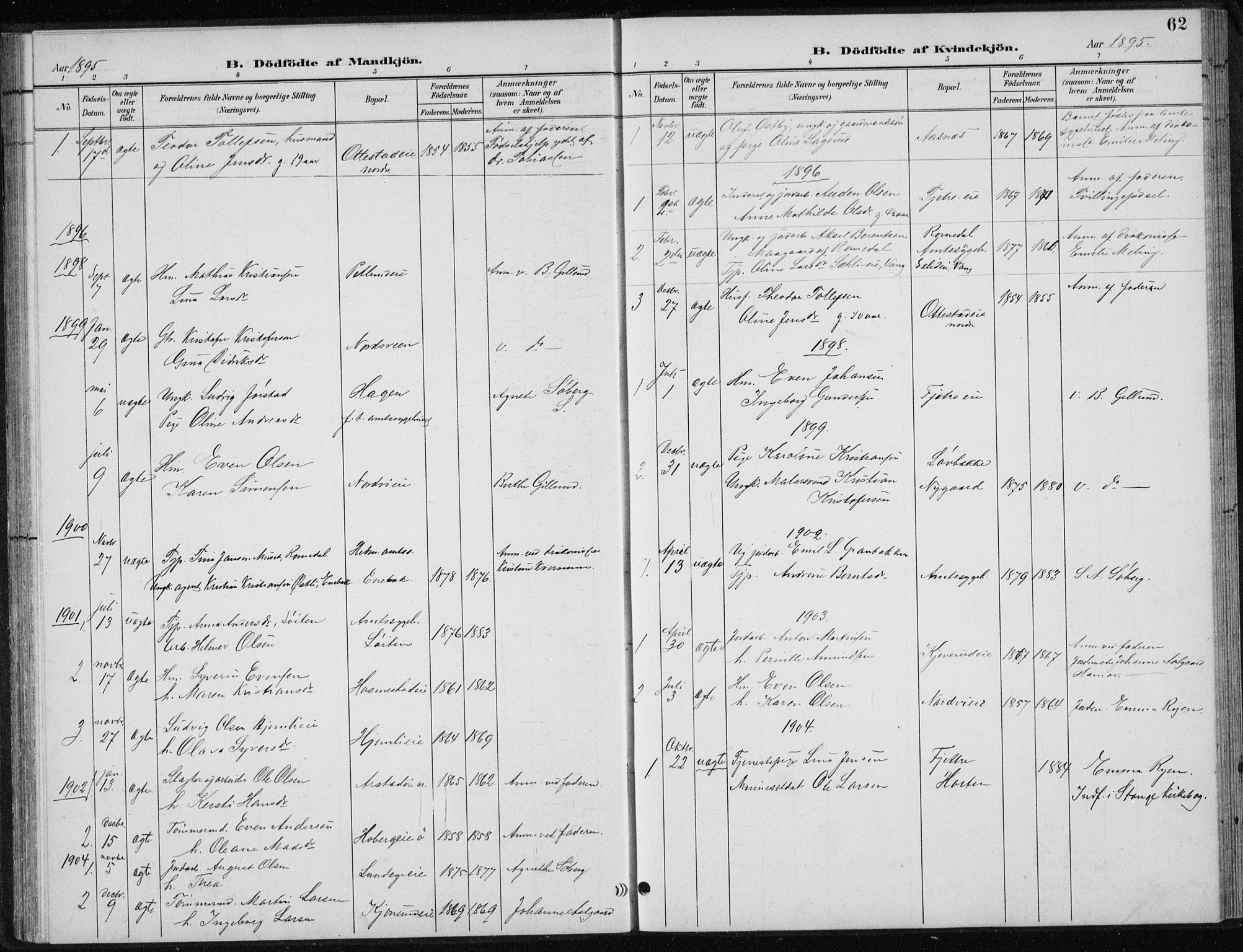 Stange prestekontor, AV/SAH-PREST-002/L/L0010: Parish register (copy) no. 10, 1894-1905, p. 62