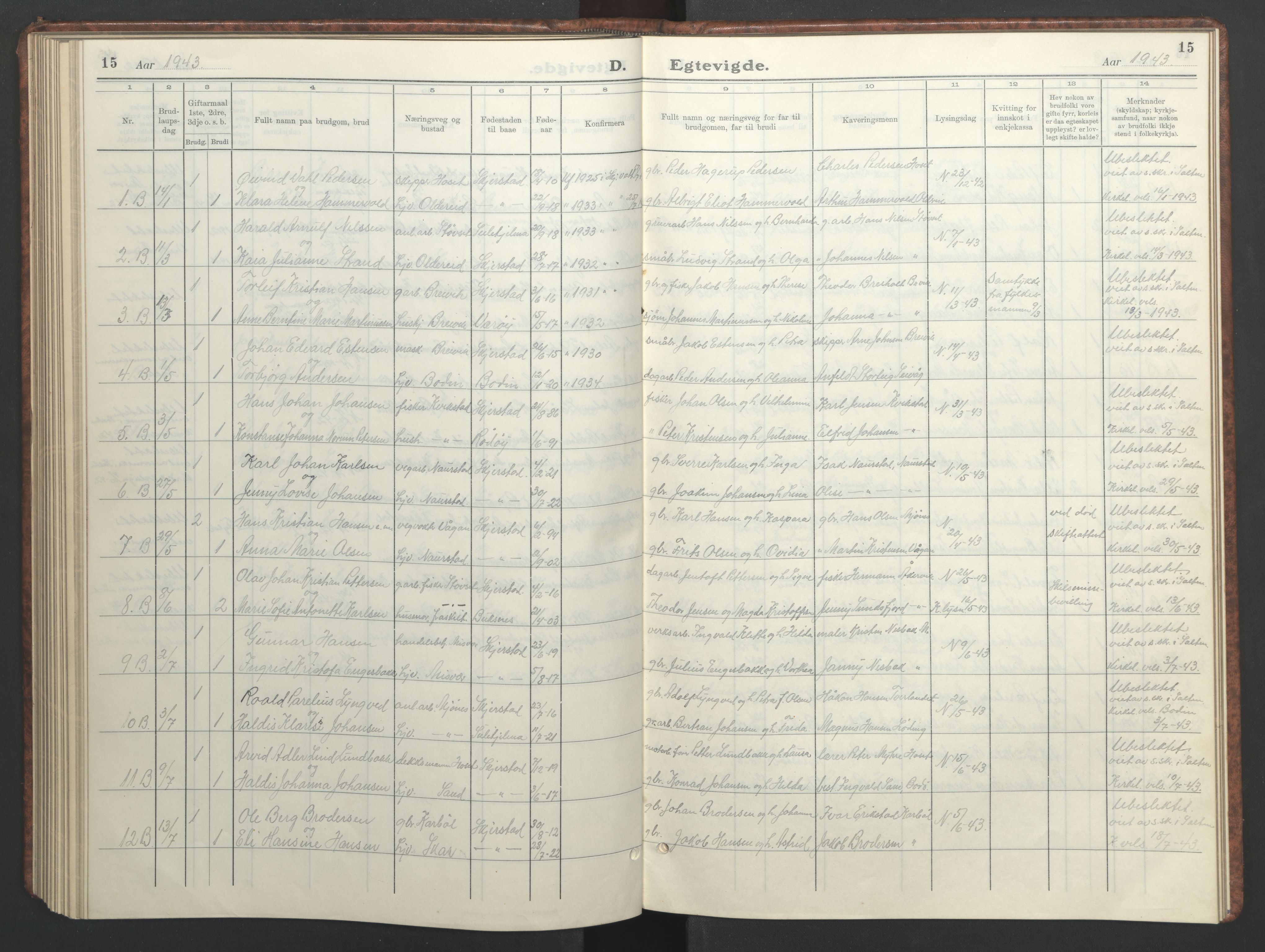 Ministerialprotokoller, klokkerbøker og fødselsregistre - Nordland, AV/SAT-A-1459/852/L0758: Parish register (copy) no. 852C09, 1935-1952, p. 15