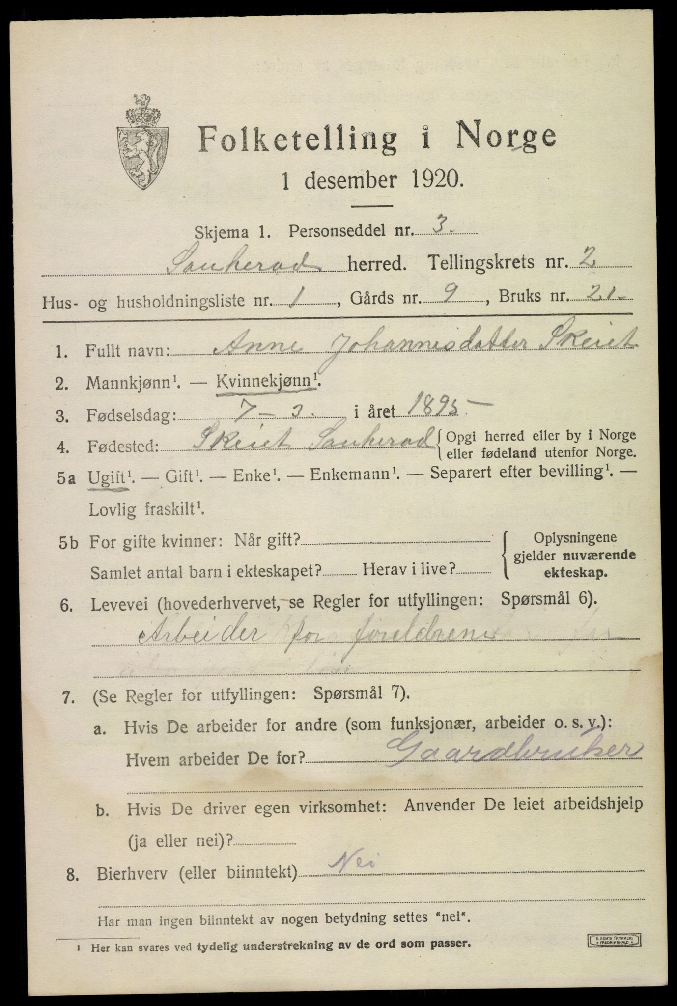 SAKO, 1920 census for Sauherad, 1920, p. 2315