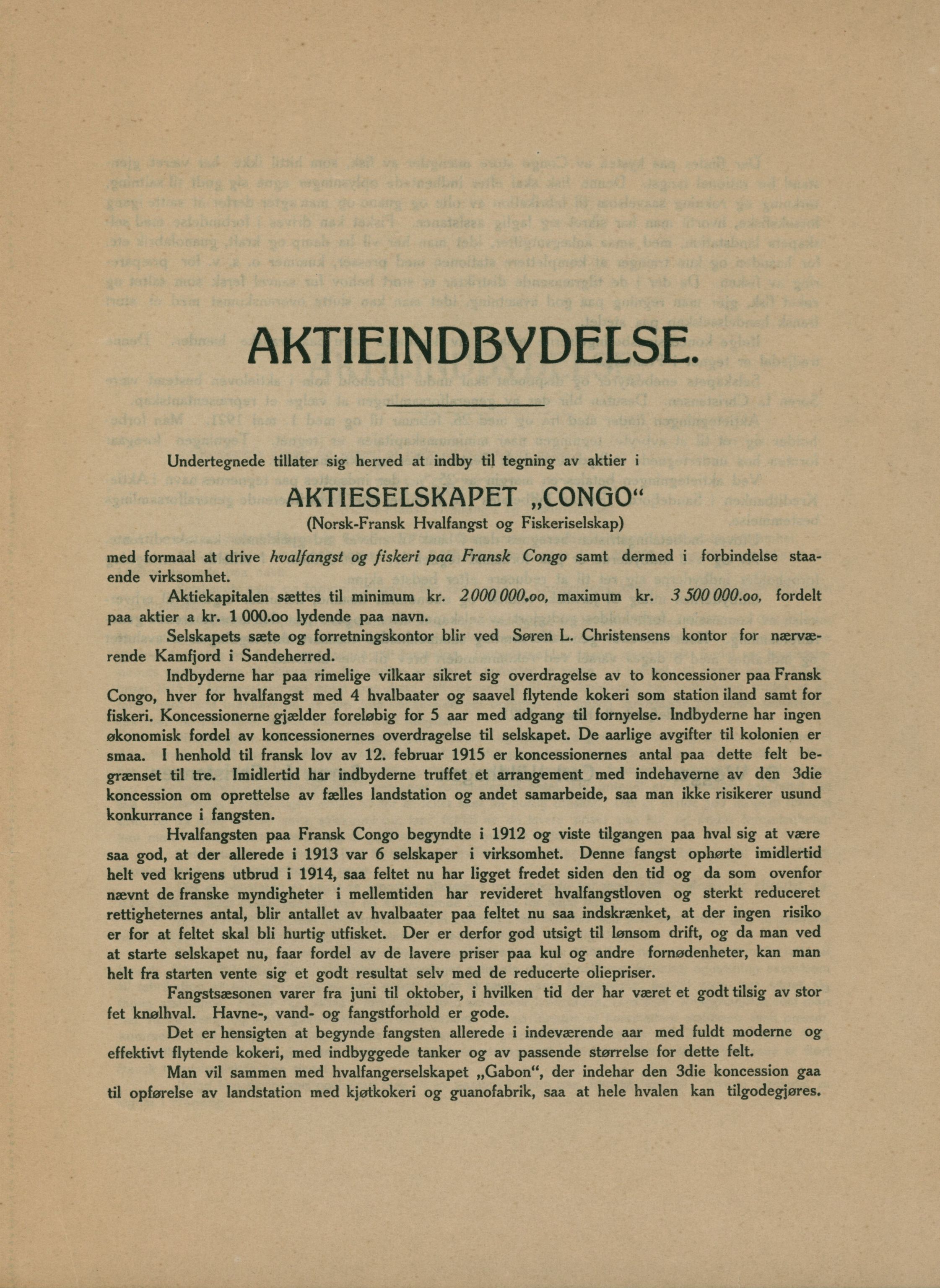 AS Gabon, VEMU/ARS-A-1328/A/L0002: Aksjeinnbydelse, vedtekter, avvikling, 1921-1932